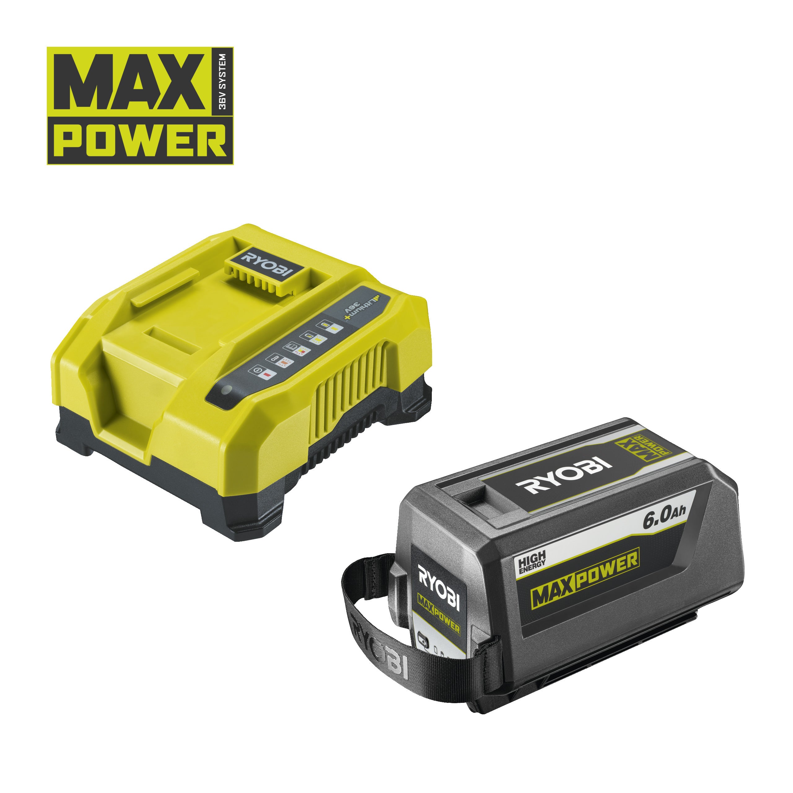 Kit de baterii de înaltă energie MAX POWER și încărcător rapid (1 x 6,0Ah) Ryobi RY36BK60B-160, cod 5133005977