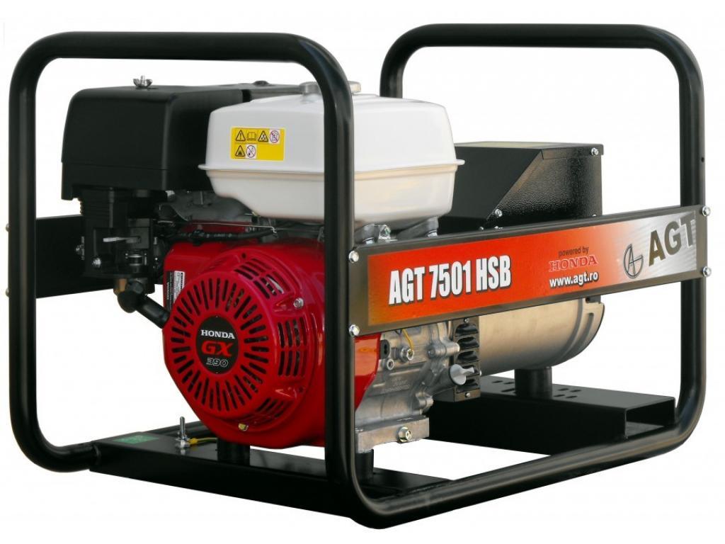 Generator curent monofazic AGT 7501 HSB, 6,4kVA, motor HONDA GX390, 13CP, pe benzină, protecție termică, contor orar, pornire la sfoară - BIG STORE (Dynamic Tools SRL)