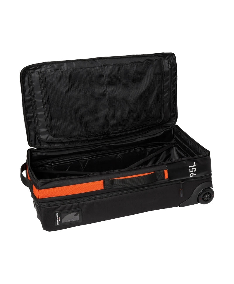 Geantă de voiaj cu role Helly Hansen Kensington 95 litri, 5 compartimente, impermeabilă, neagră, STD
