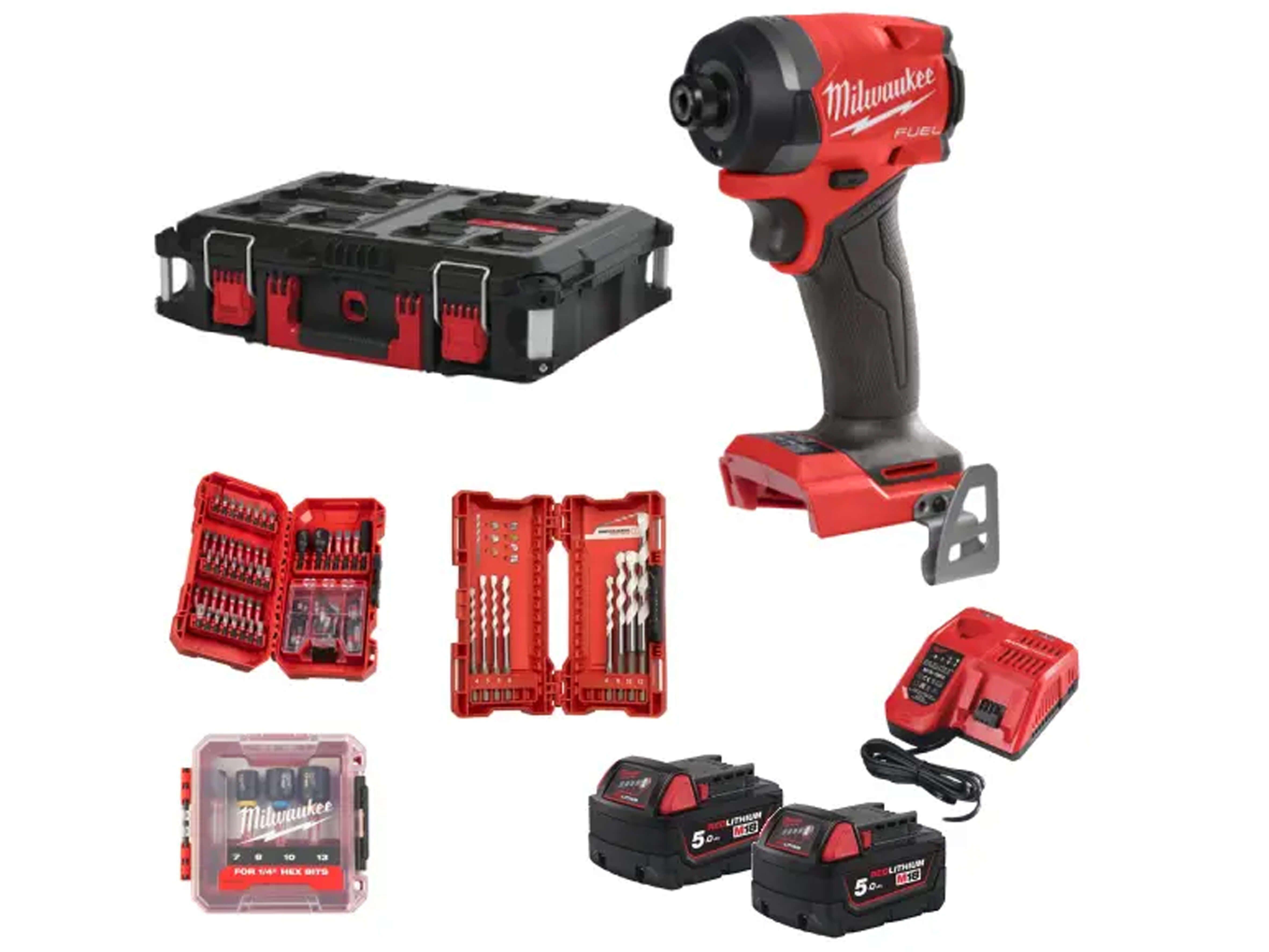 Mașină de înșurubat cu biți Milwaukee M18 FID3100P-502P 1/4″ Hex 226Nm 18V, FUEL™, 2 x acumulator M18 B5, 1 x încărcător M12-18 FC, 1 x set biți 75 buc, 1 x set capete tubulare, cod 4933498244 - BIG STORE (Dynamic Tools SRL)