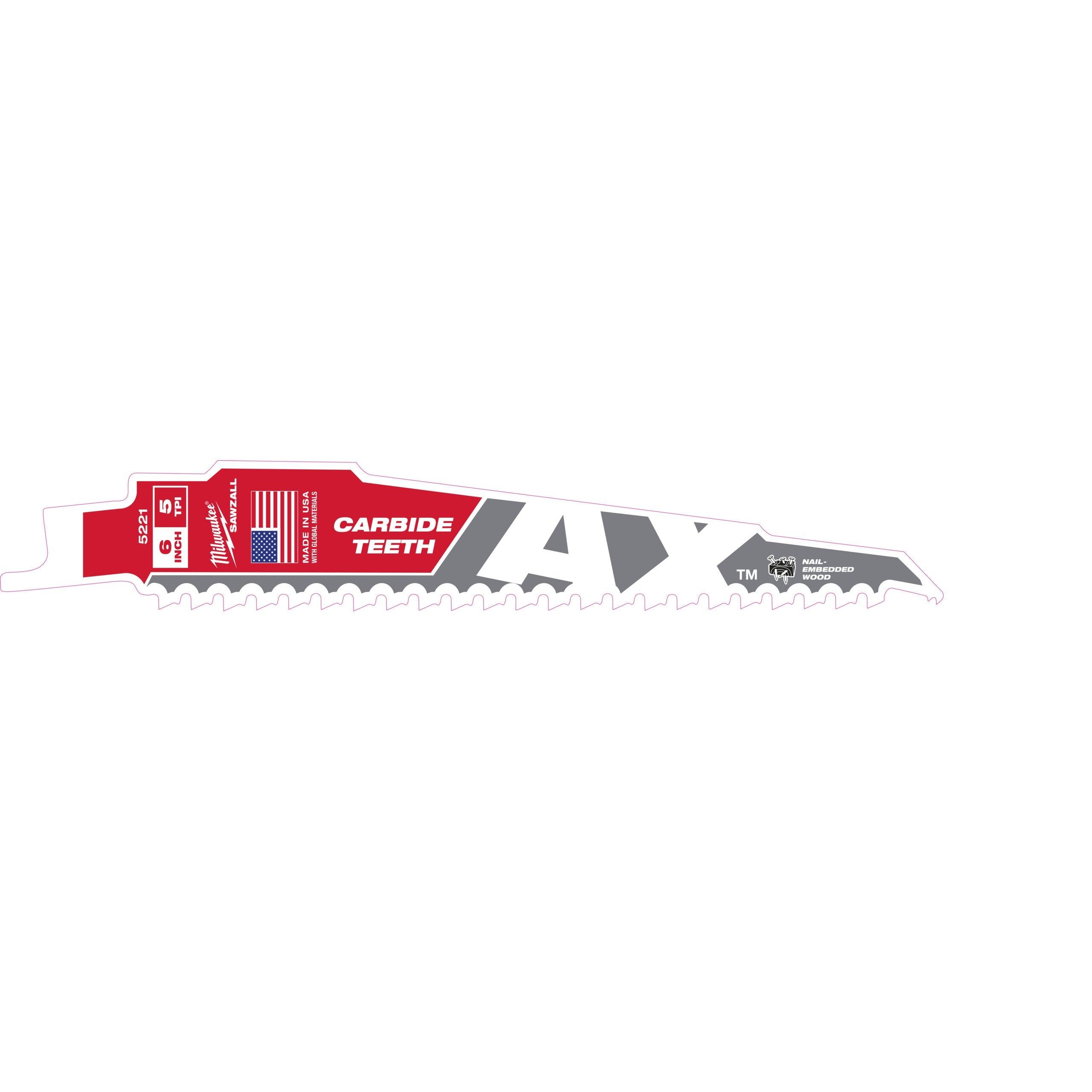 Pânză sabie Heavy Duty AX™ TCT AX 150 cu dinți din carbură pentru lucrări de demolare, Milwaukee cod 48005221 - BIG STORE (Dynamic Tools SRL)
