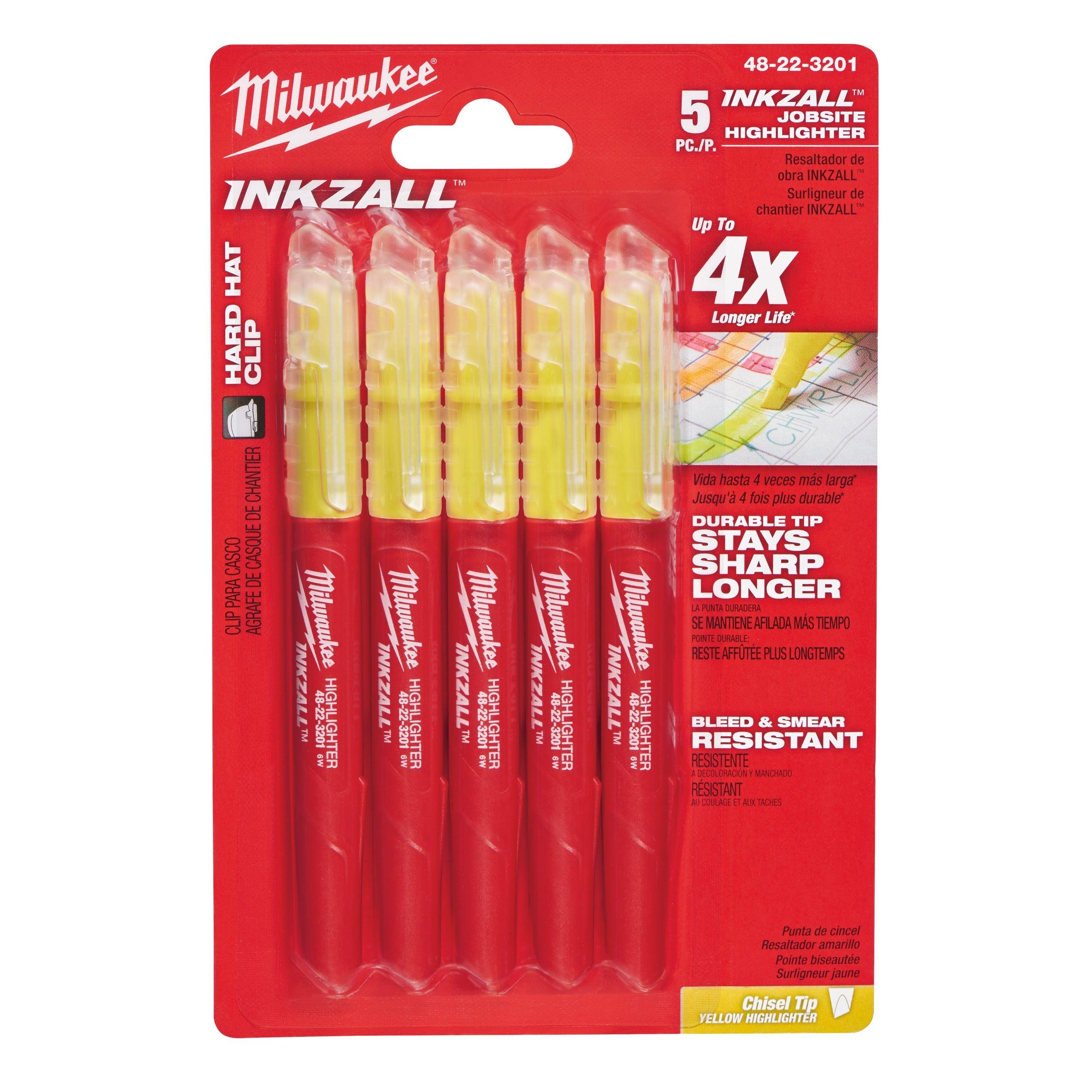 Markere evidențiator galbene INKZALL™ - 5 buc, Milwaukee cod 48223201 - BIG STORE (Dynamic Tools SRL)