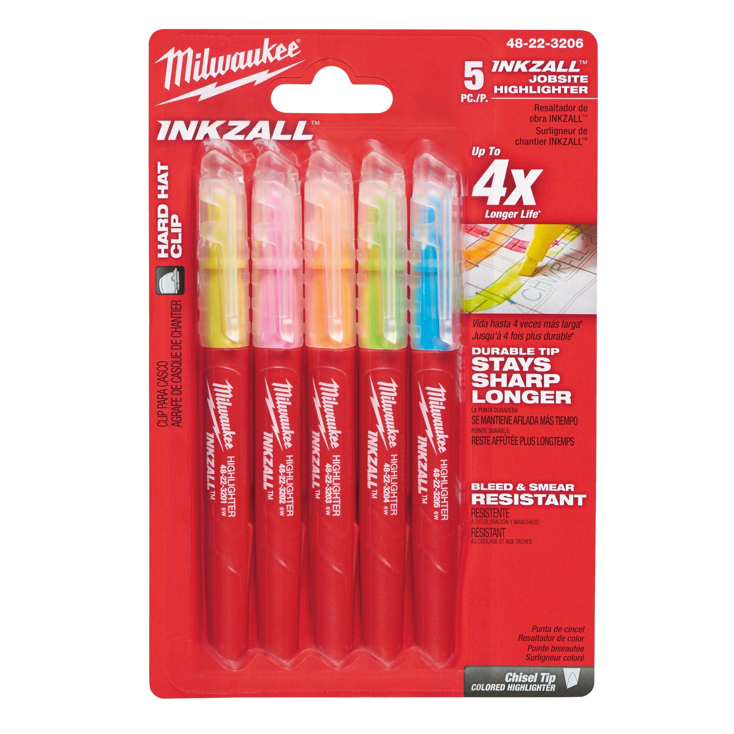 Markere evidențiator colorate INKZALL™ - 5 buc, Milwaukee cod 48223206 - BIG STORE (Dynamic Tools SRL)