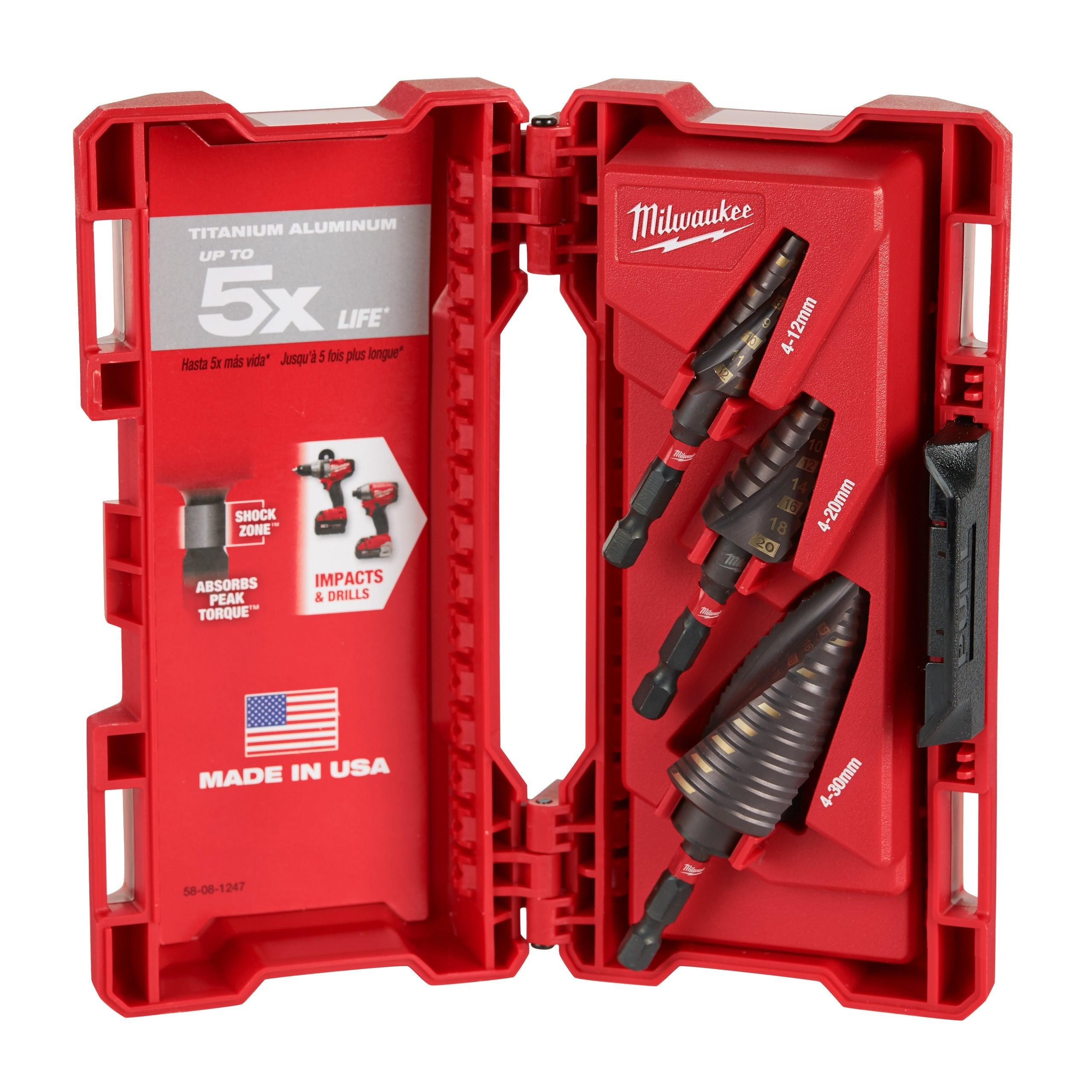 Set 3 Burghie Milwaukee, SHOCKWAVE™ IMPACT DUTY, în trepte, cu tijă cilindrică, cod 48899266 - BIG STORE (Dynamic Tools SRL)