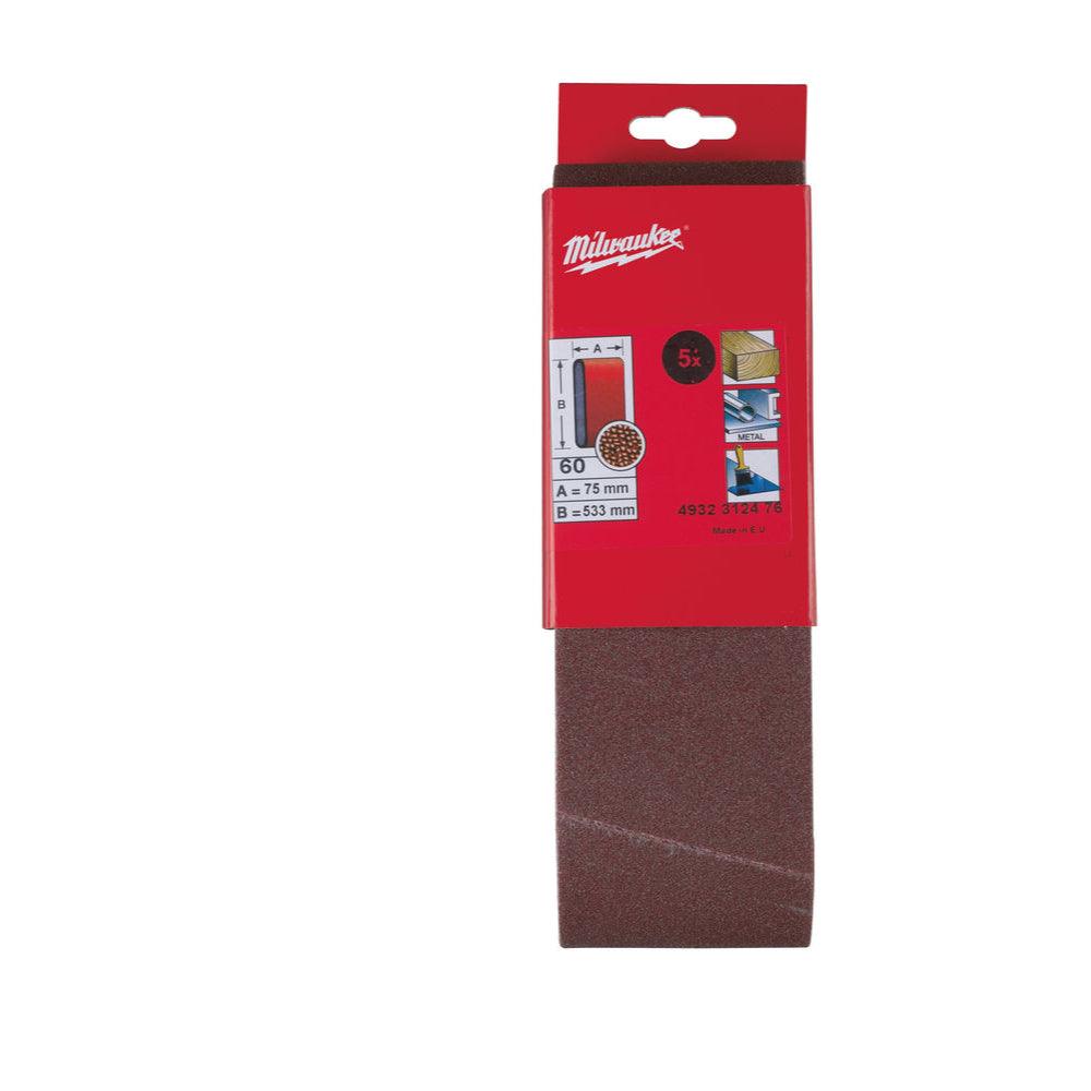 Bandă abrazivă Milwaukee 75 x 533, granulație 60, 5 buc, cod 4932312476 - BIG STORE (Dynamic Tools SRL)