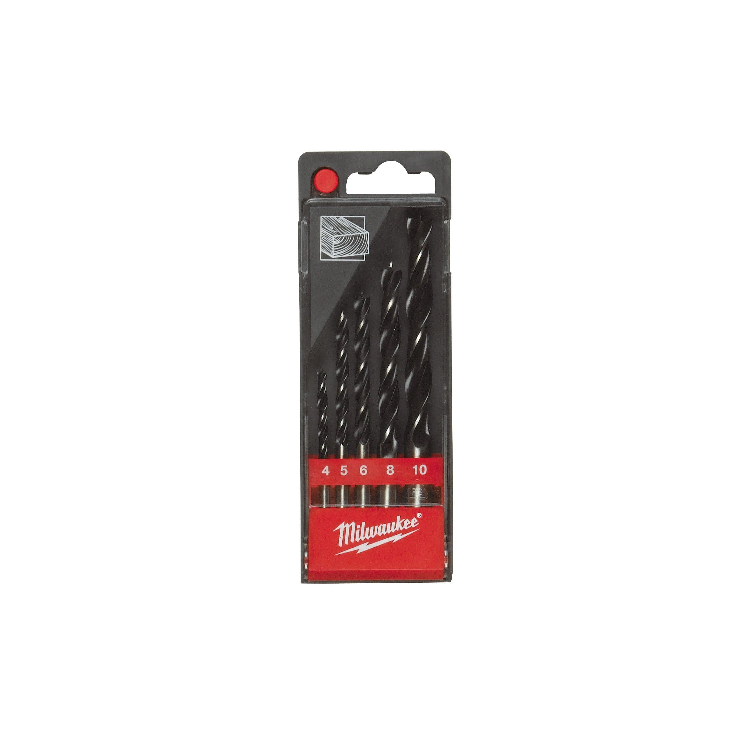 Set 5 burghie cu vârf de centrare pentru lemn Milwaukee Ø4, 5, 6, 8, 10 mm, 4932352465 - BIG STORE (Dynamic Tools SRL)