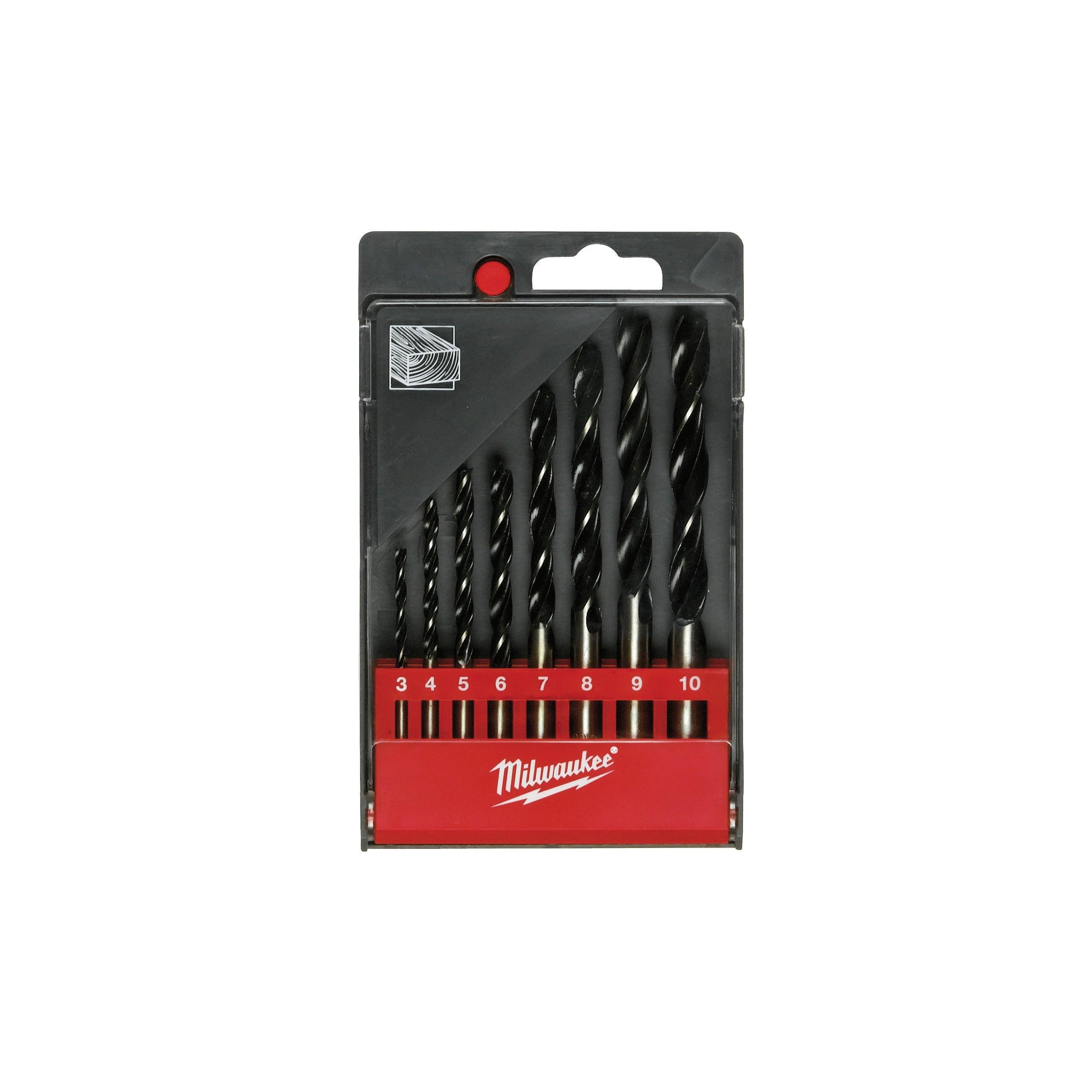 Set 8 burghie cu vârf de centrare pentru lemn Milwaukee Ø3, 4, 5, 6, 7, 8, 9, 10 mm, 4932352466 - BIG STORE (Dynamic Tools SRL)
