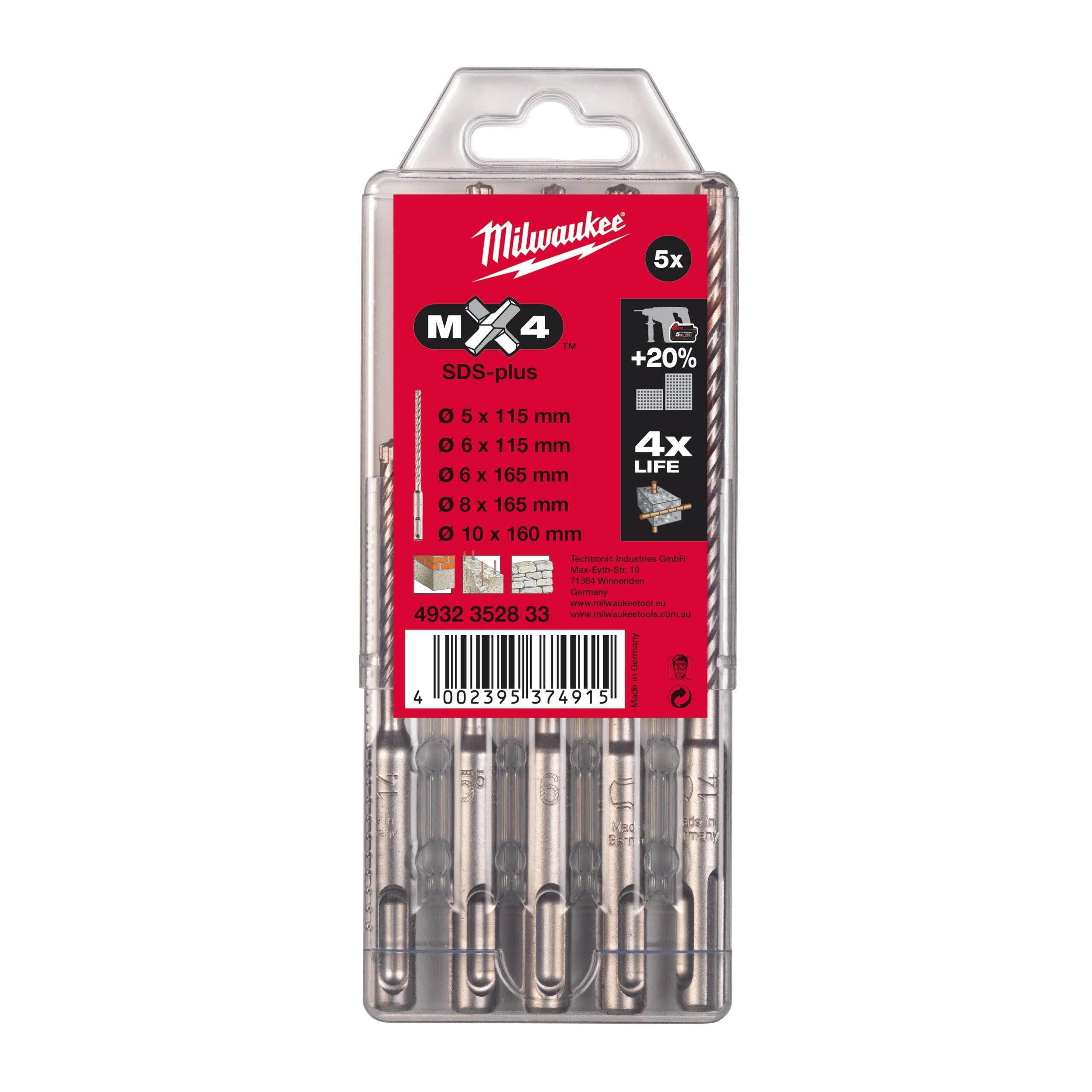 Burghie SDS-Plus MX4 set 5,6/110;6,8,10/165 mm - 4 tăișuri / seturi, Milwaukee cod 4932352833 - BIG STORE (Dynamic Tools SRL)