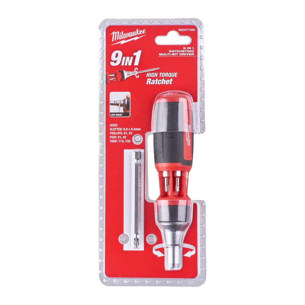Șurubelniță Multi-Bit cu clichet Milwaukee, Universală 9-in-1, PH1 / PH2 / PZ1 / PZ2 / TX15 / TX20 / SL0,8 x 5,5 mm, 4932471598 - BIG STORE (Dynamic Tools SRL)