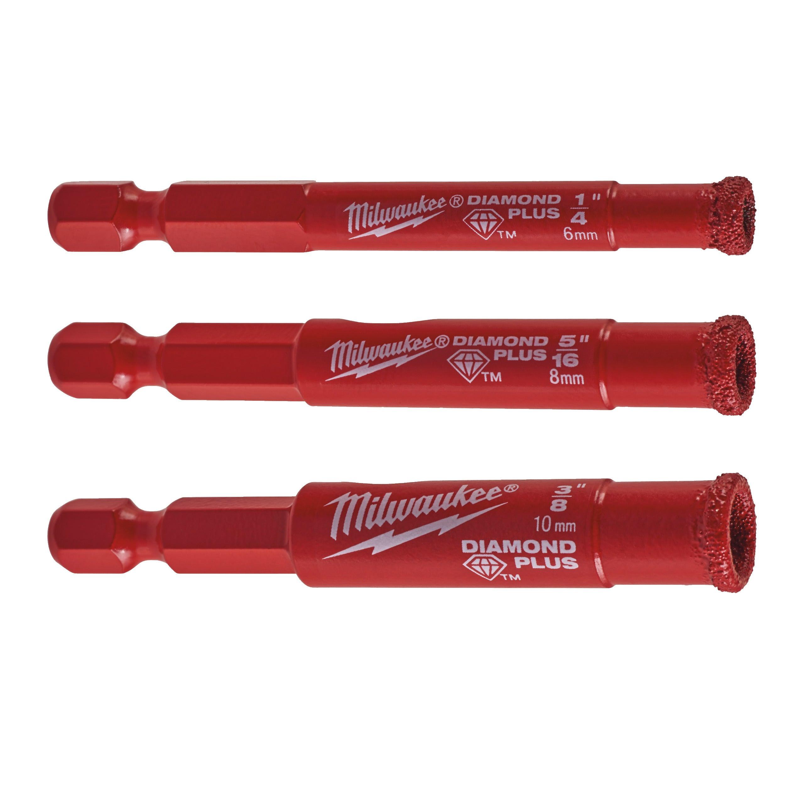 Set 3 Burghie ¼″ (6, 8, 10 mm) DIAMOND PLUS™ , pentru găurire umedă / uscată, Milwaukee 4932471771 - BIG STORE (Dynamic Tools SRL)