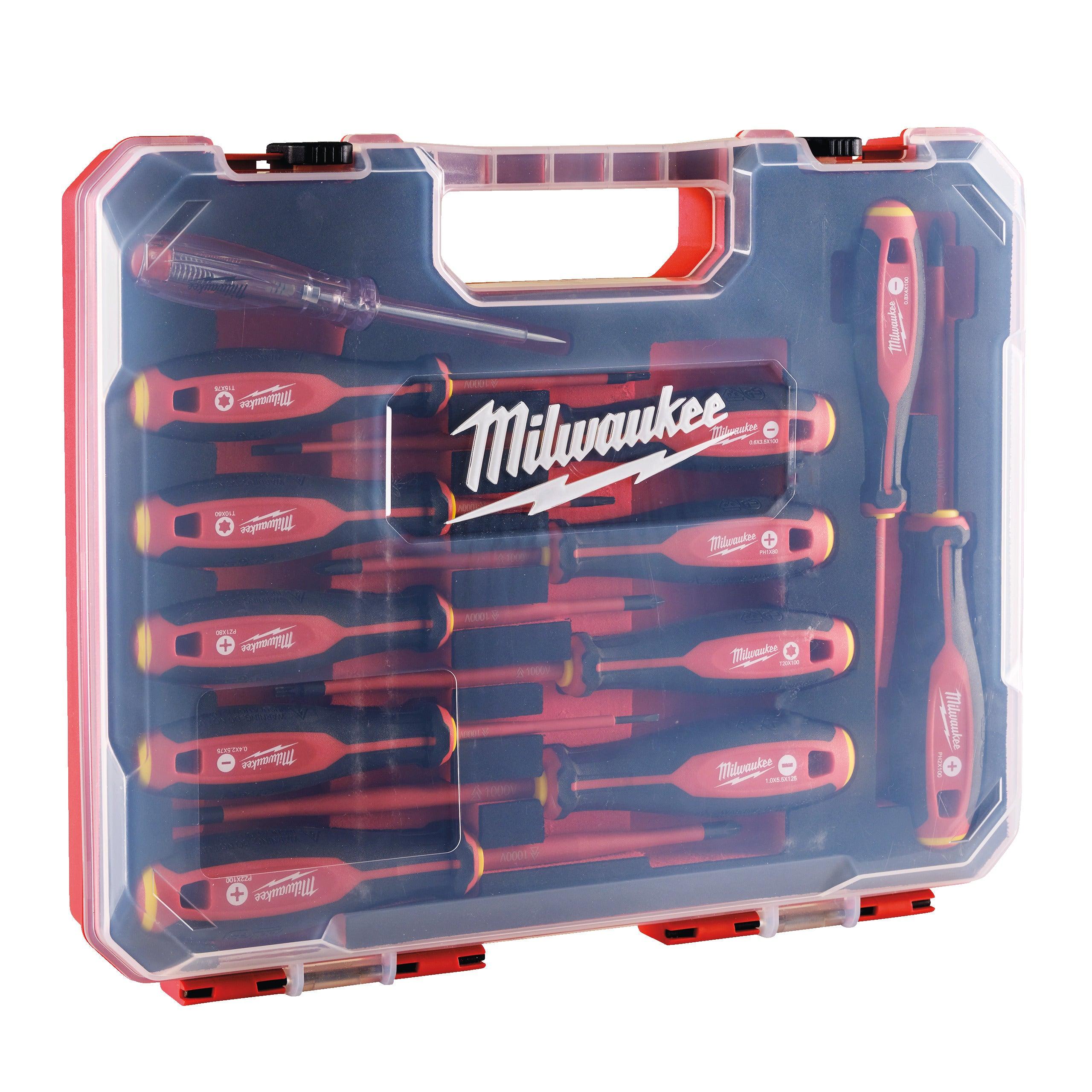 Set șurubelnițe Tri-Lobe VDE Milwaukee - 12 bucăți (SL2,5 / SL3 / SL4 / SL5,5 / PH1 / PH2 / PZ1 / PZ2 / T10 / T15 / T20), cod 4932479095 - BIG STORE (Dynamic Tools SRL)