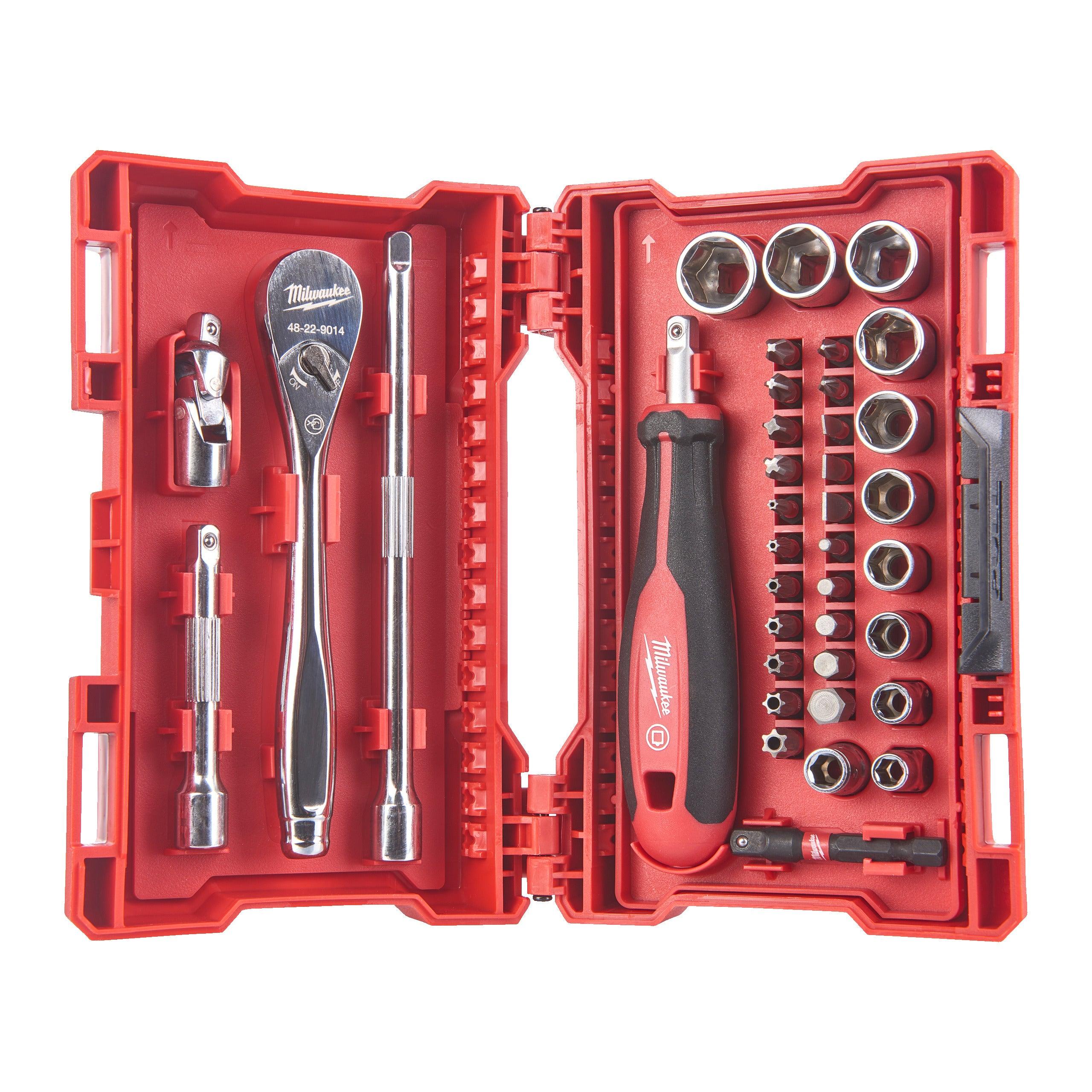 Set antrenor cu clichet și chei tubulare în inserție de spumă, 1/4, 38 buc Milwaukee, cod 4932479096 - BIG STORE (Dynamic Tools SRL)