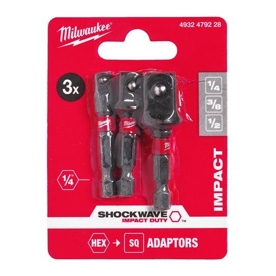 Adaptor biți SHOCKWAVE IMPACT DUTY Milwaukee, set de 3 bucăți, cod 4932479228 - BIG STORE (Dynamic Tools SRL)
