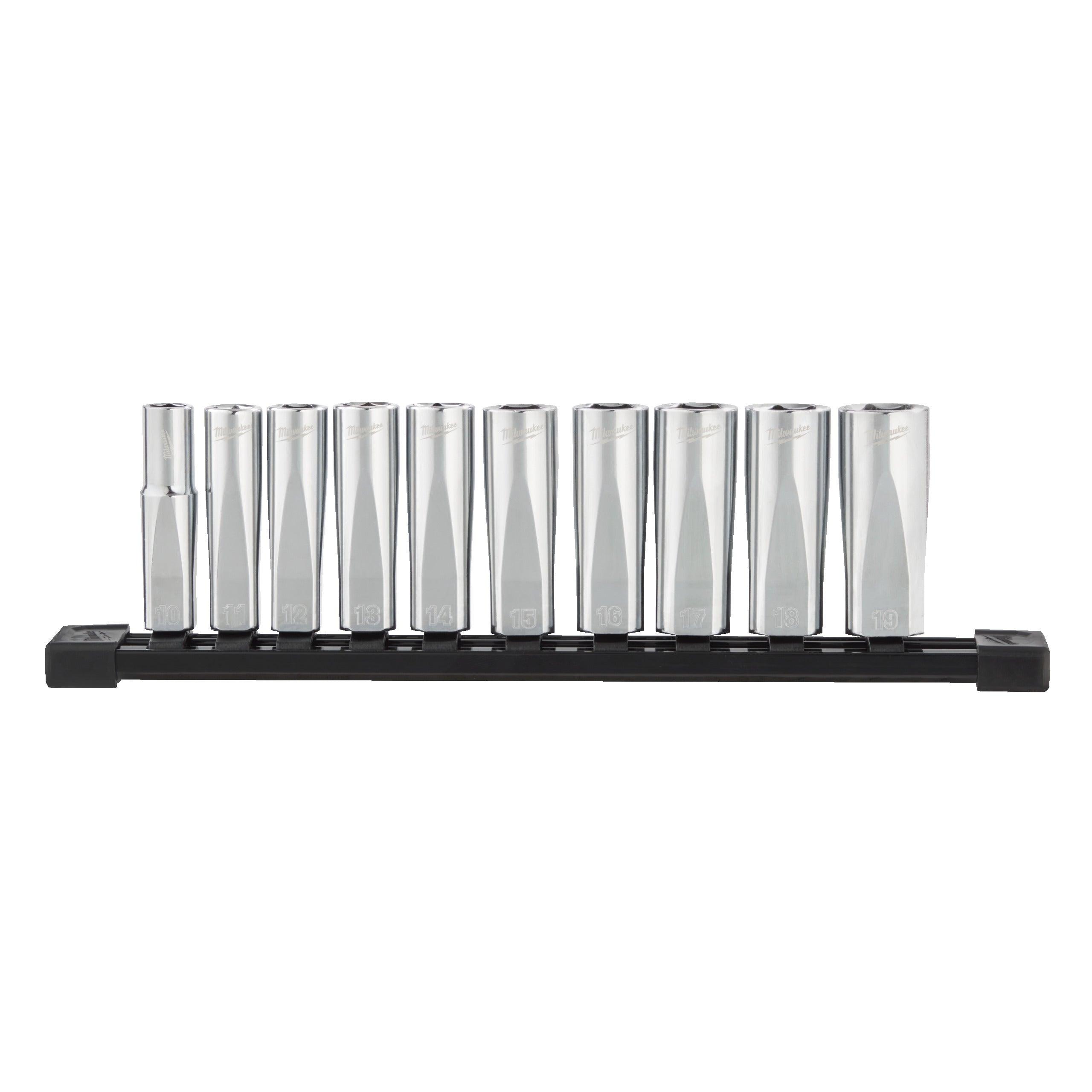 Set 10 bucăți chei tubulare lungi cromate 3/8˝ sistem metric, Milwaukee, cod 4932492509
