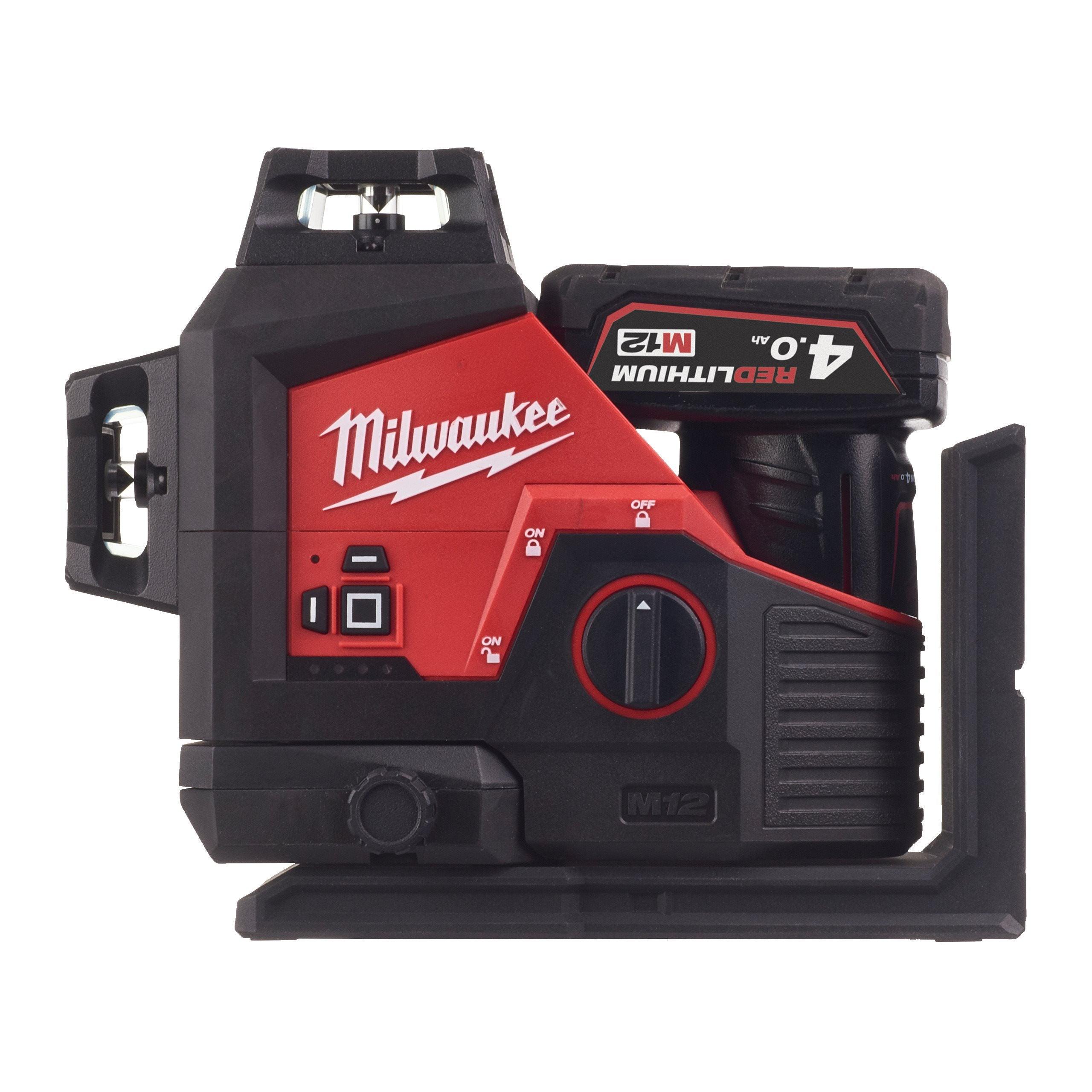 Nivelă laser 12V, fascicul verde, 3 planuri, Milwaukee M12 3PL-401C, cod 4933478102, 1 x acumulator M12 B4, 1 x încărcător C12 C, Kitbox - BIG STORE (Dynamic Tools SRL)