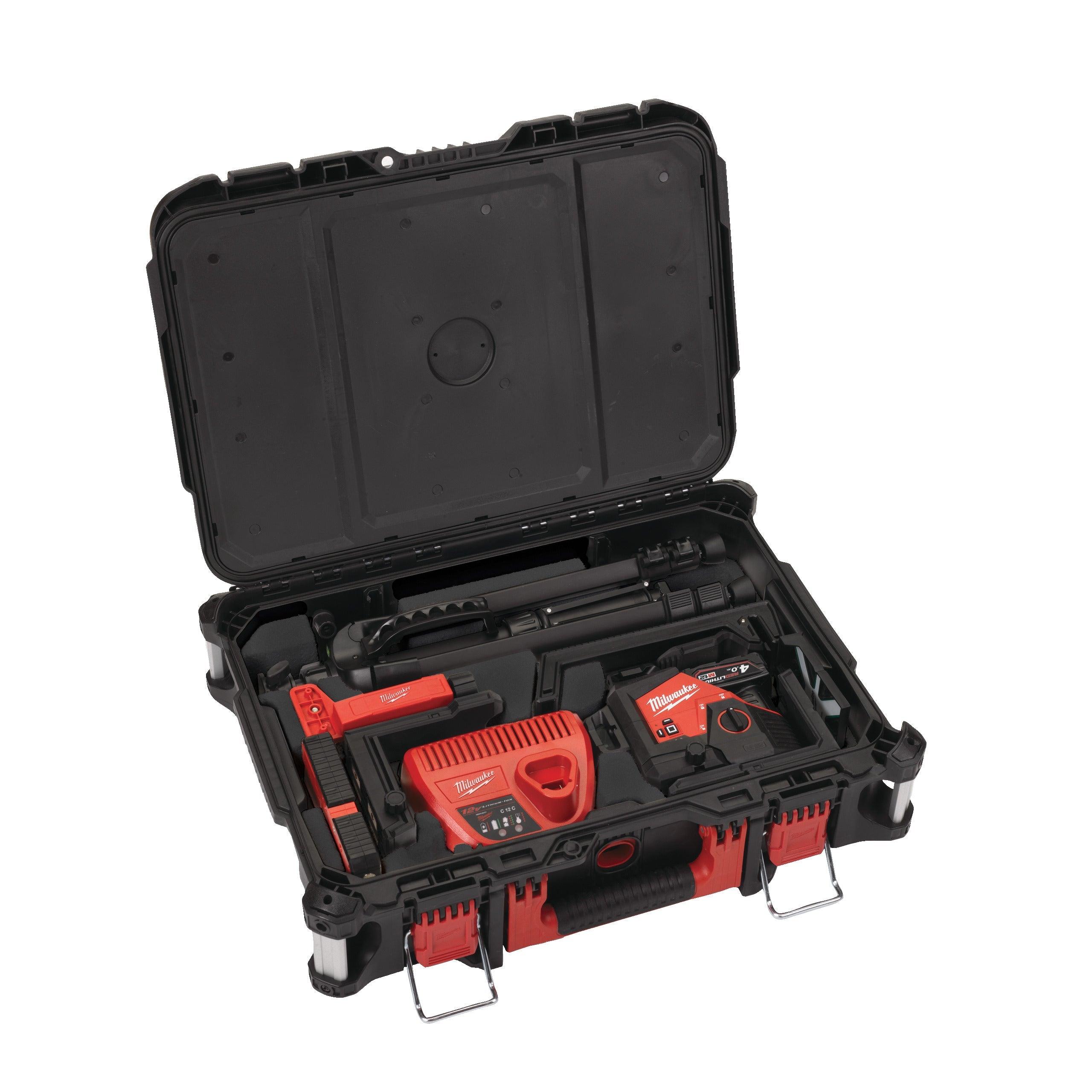 Nivelă laser M12™ verde 360° cu 3 planuri Milwaukee M12 3PLKIT-401P, 1 x M12 B4 acumulator, C12 C încărcător, PACKOUT™ box, cod 4933478960 - BIG STORE (Dynamic Tools SRL)