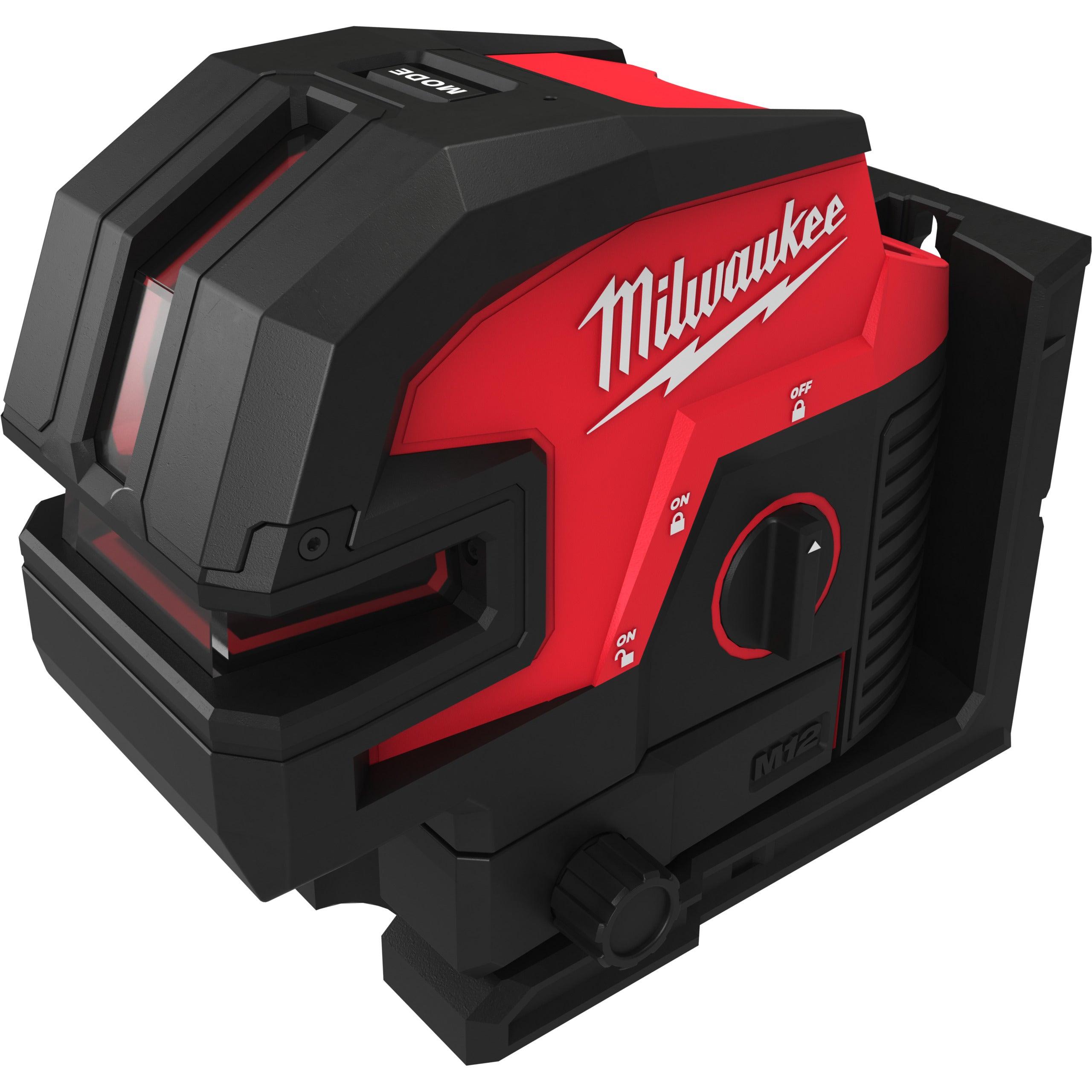 Nivelă laser Milwaukee M12CLL4P-0C cu linie transversală cu 4 puncte, cutie plastic, suport de prindere, placă țintă cu vizibilitate ridicată, cod 4933479202 - BIG STORE (Dynamic Tools SRL)