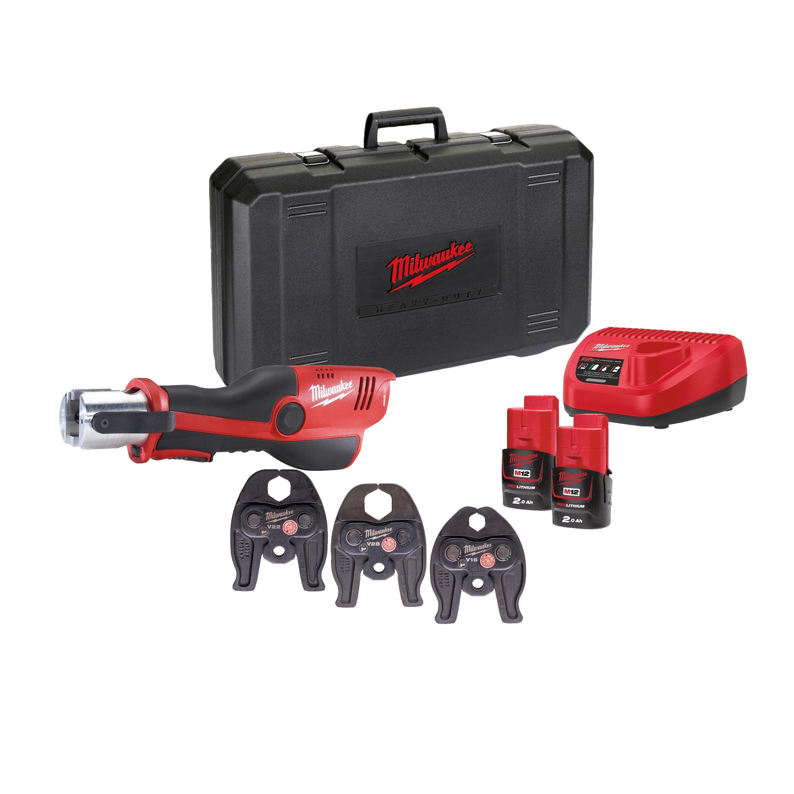 Presă hidraulică M12™ Force Logic™ subcompactă Milwaukee M12HPT-202CV-SET2, cod 4933459382, 2 x M12 B2 acumulator, C12 C încărcător, cutie plastic - BIG STORE (Dynamic Tools SRL)