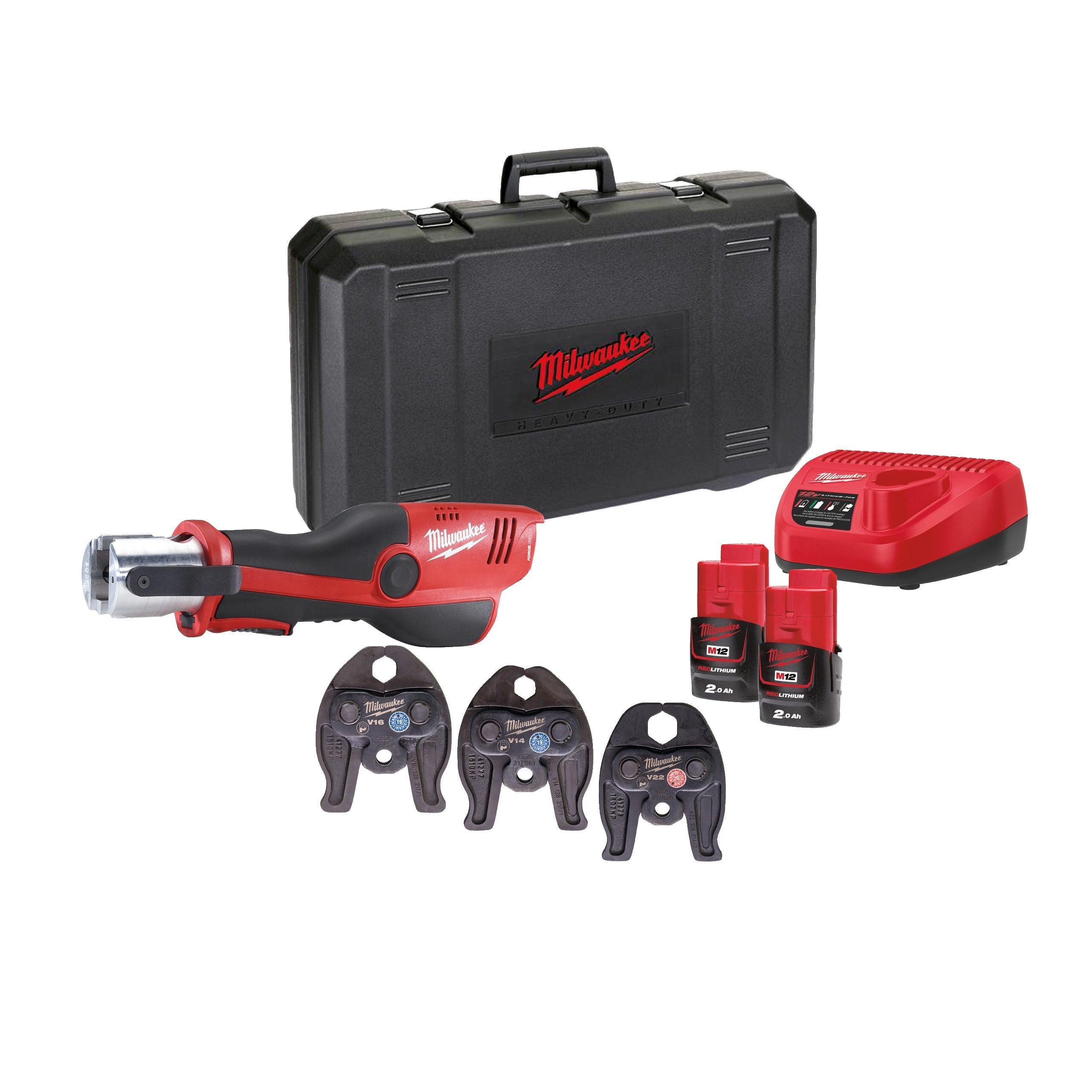 Presă hidraulică M12™ Force Logic™ subcompactă Milwaukee M12HPT-202CV-SET2, cod 4933459382, 2 x M12 B2 acumulator, C12 C încărcător, cutie plastic - BIG STORE (Dynamic Tools SRL)