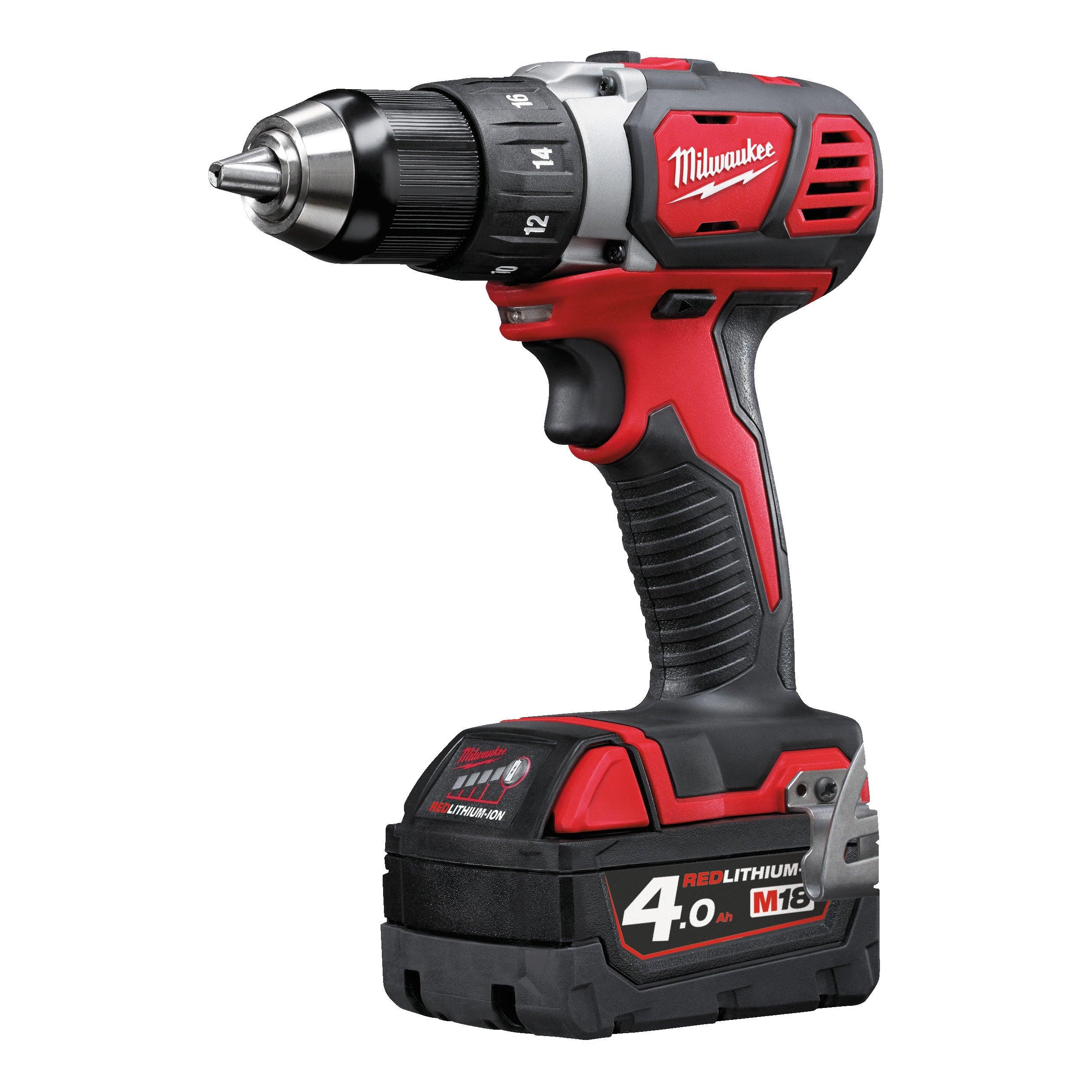 Mașină de găurit compactă M18™ Milwaukee M18BDD-402C, cod 4933443565, 2 x M18 B4 acumulator, M12-18 C încărcător, cutie plastic - BIG STORE (Dynamic Tools SRL)