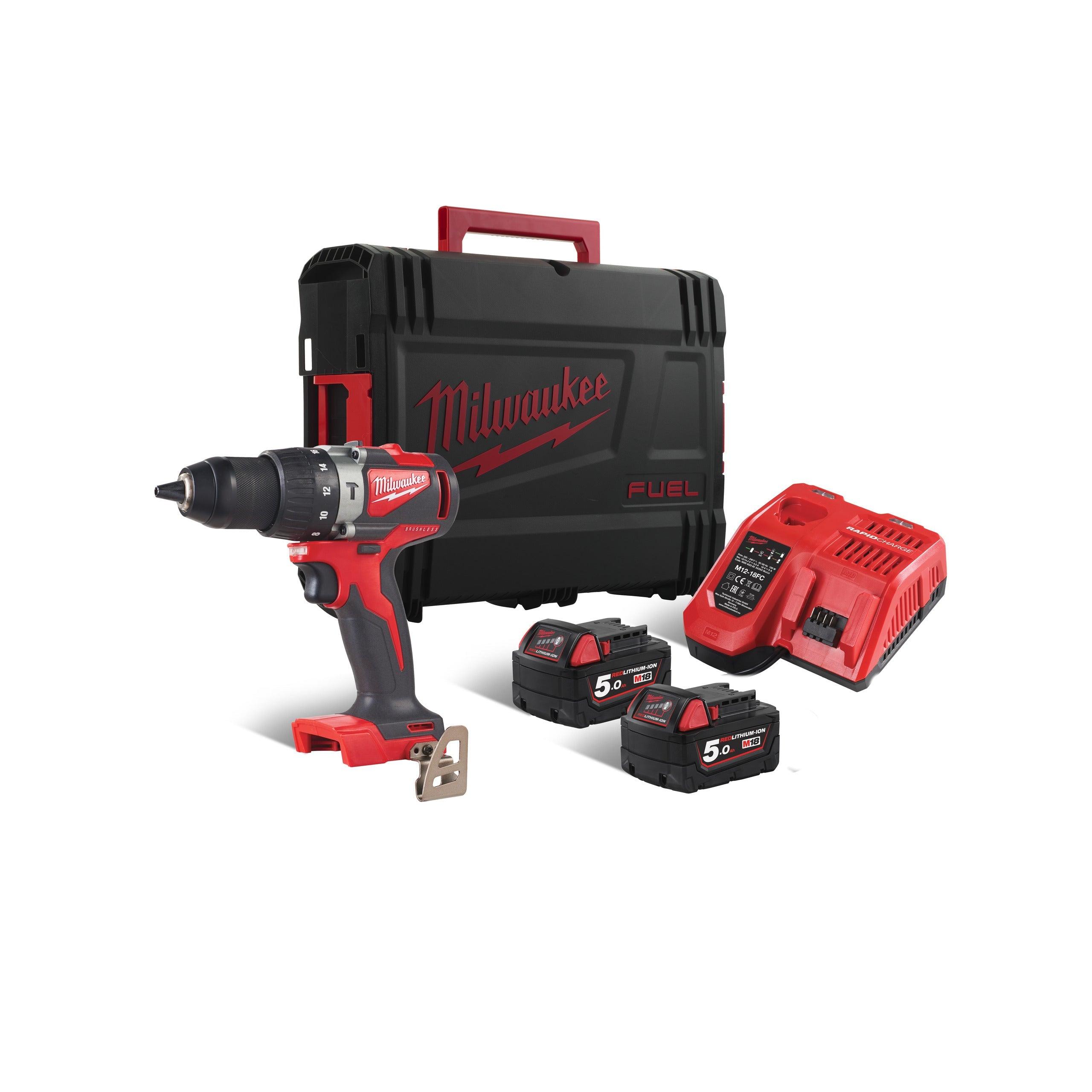 Mașină de găurit cu percuție, cu motor fără perii M18™ Milwaukee M18BLPD2-502X, cod 4933464517, 2 x M18 B5 acumulator, M12-18 FC încărcător, cutie HD - BIG STORE (Dynamic Tools SRL)