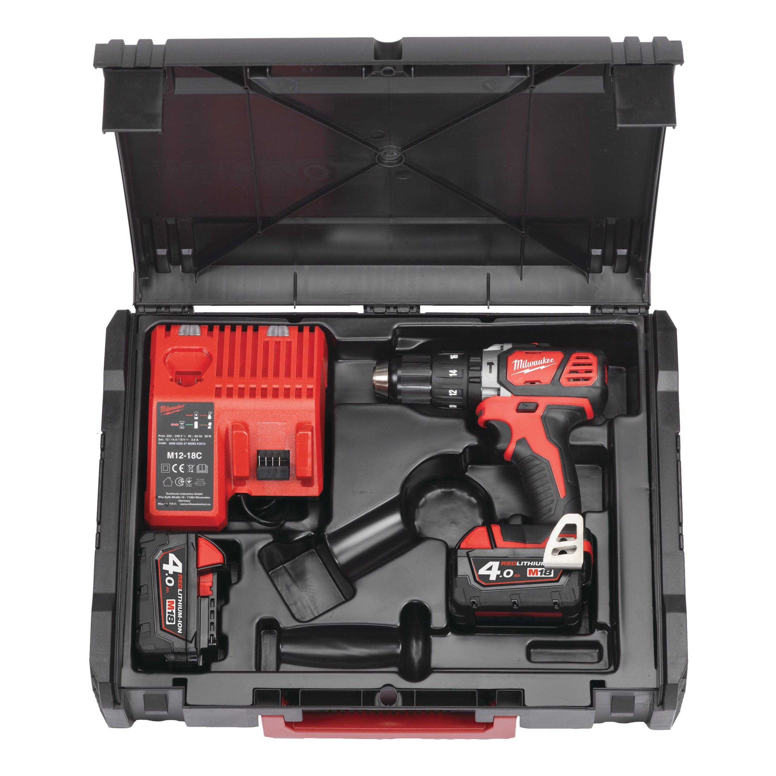 Mașină de găurit cu percuție compactă M18™ Milwaukee M18BPD-402X, cod 4933446192, 2 x M18 B4 acumulator, M12-18 C încărcător, cutie HD - BIG STORE (Dynamic Tools SRL)