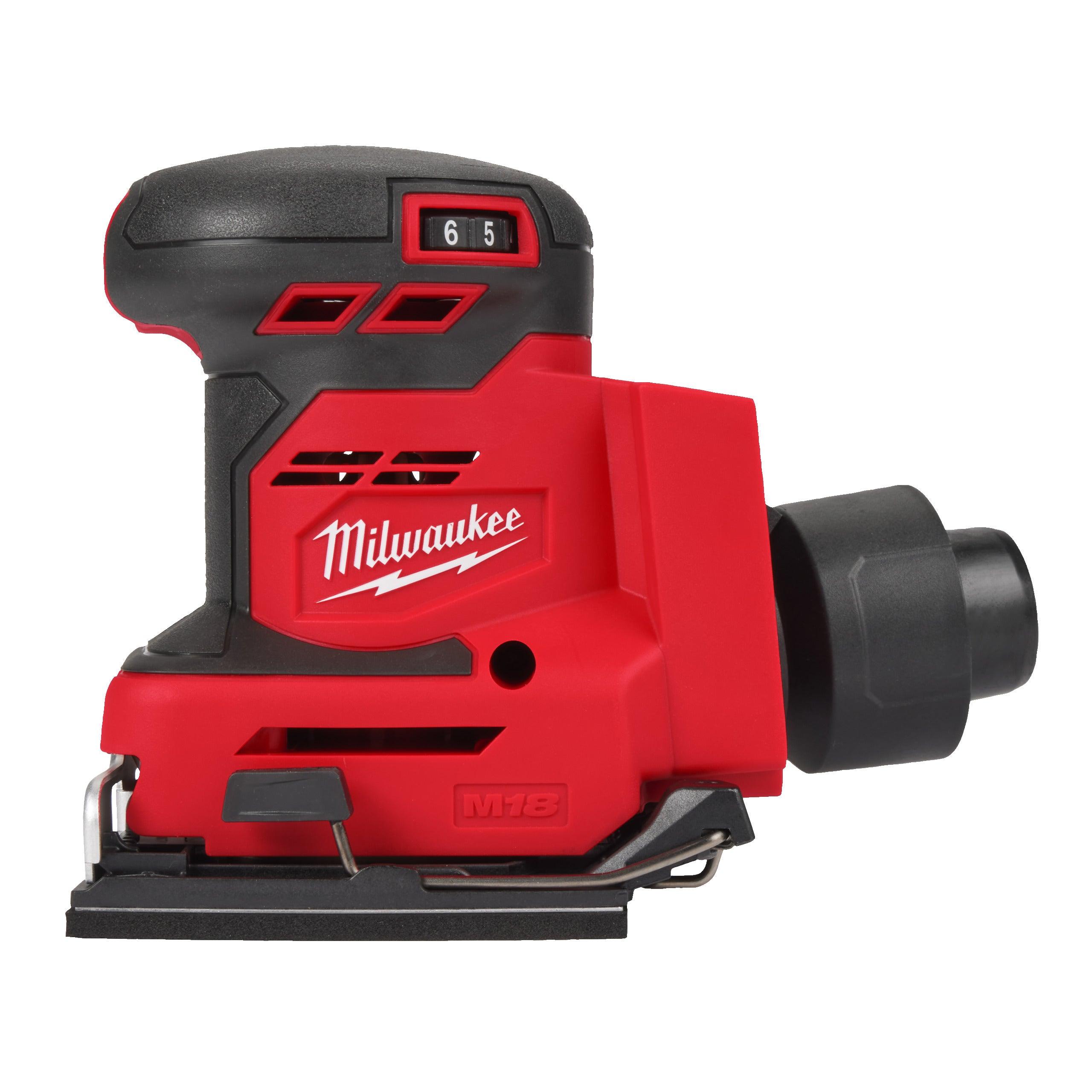 Șlefuitor rectiliniu Milwaukee M18BQSS-0, sac de praf, perforator, bază netedă de rezervă, foi de șlefuit, fără cutie, cod 4933479966 - BIG STORE (Dynamic Tools SRL)