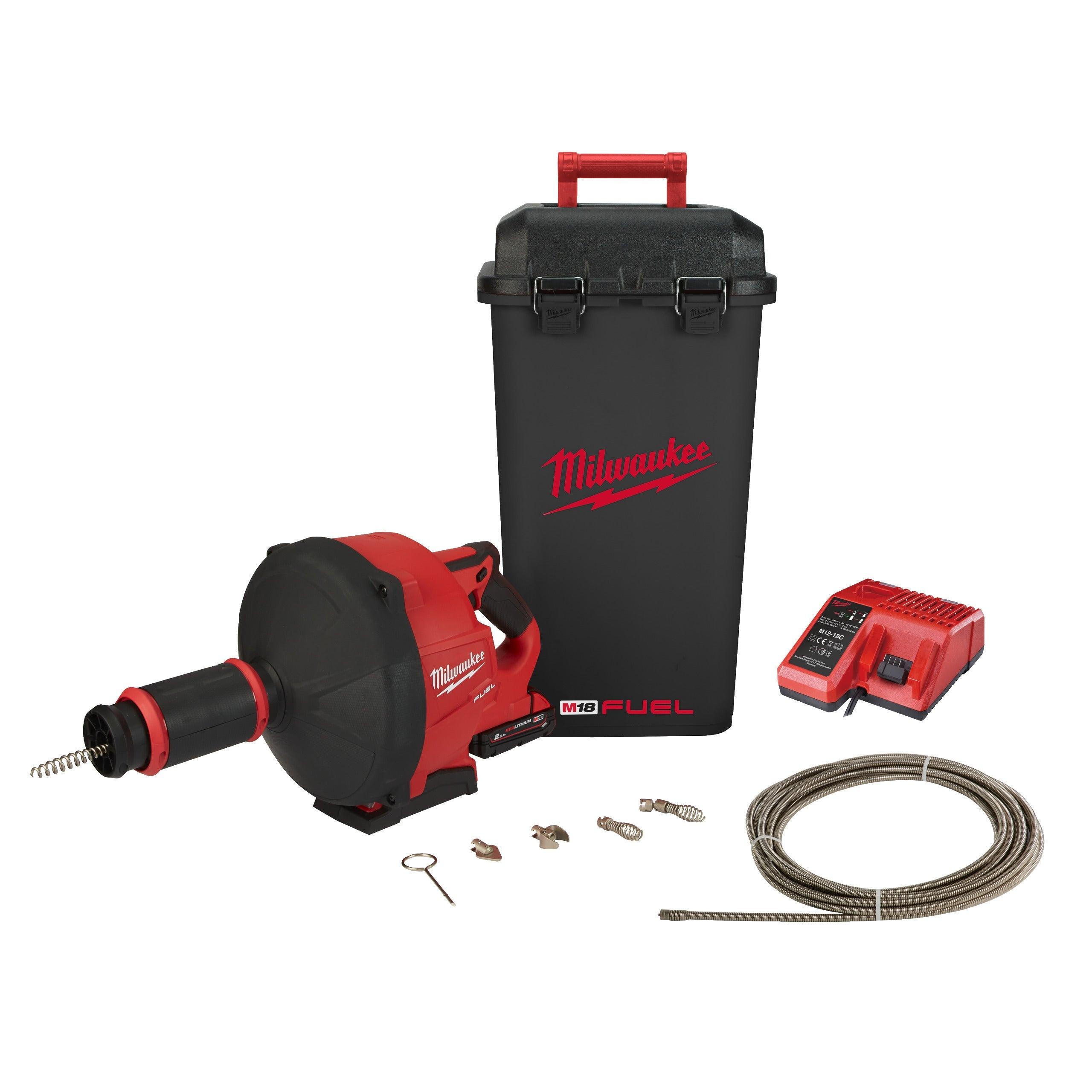 Mașină desfundat țevi M18 FUEL™ - alimentare 10 mm Milwaukee M18FDCPF10-201C, 1 x M18 B2 acumulator, M12-18 FC încărcător, găleată, cod 4933459685 - BIG STORE (Dynamic Tools SRL)