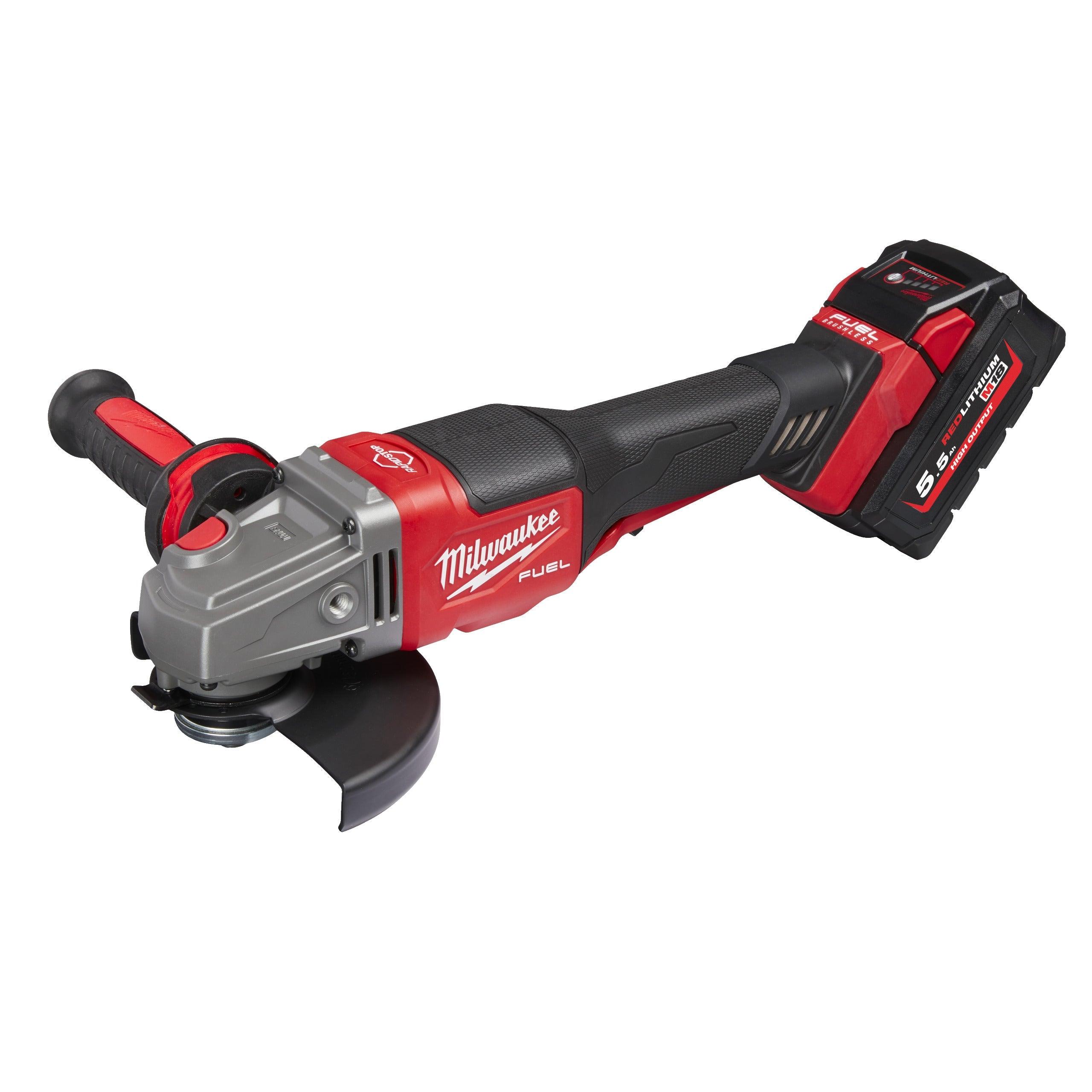 Polizor unghiular de înaltă performanță, de 125 mm, cu frânare, cu comutator tip clapetă, M18 FUEL™ Milwaukee M18FHSAG125XPDB-552X, cod 4933471080, 2 x M18 HB5,5 acumulator, M12-18 FC încărcător, cutie HD - BIG STORE (Dynamic Tools SRL)
