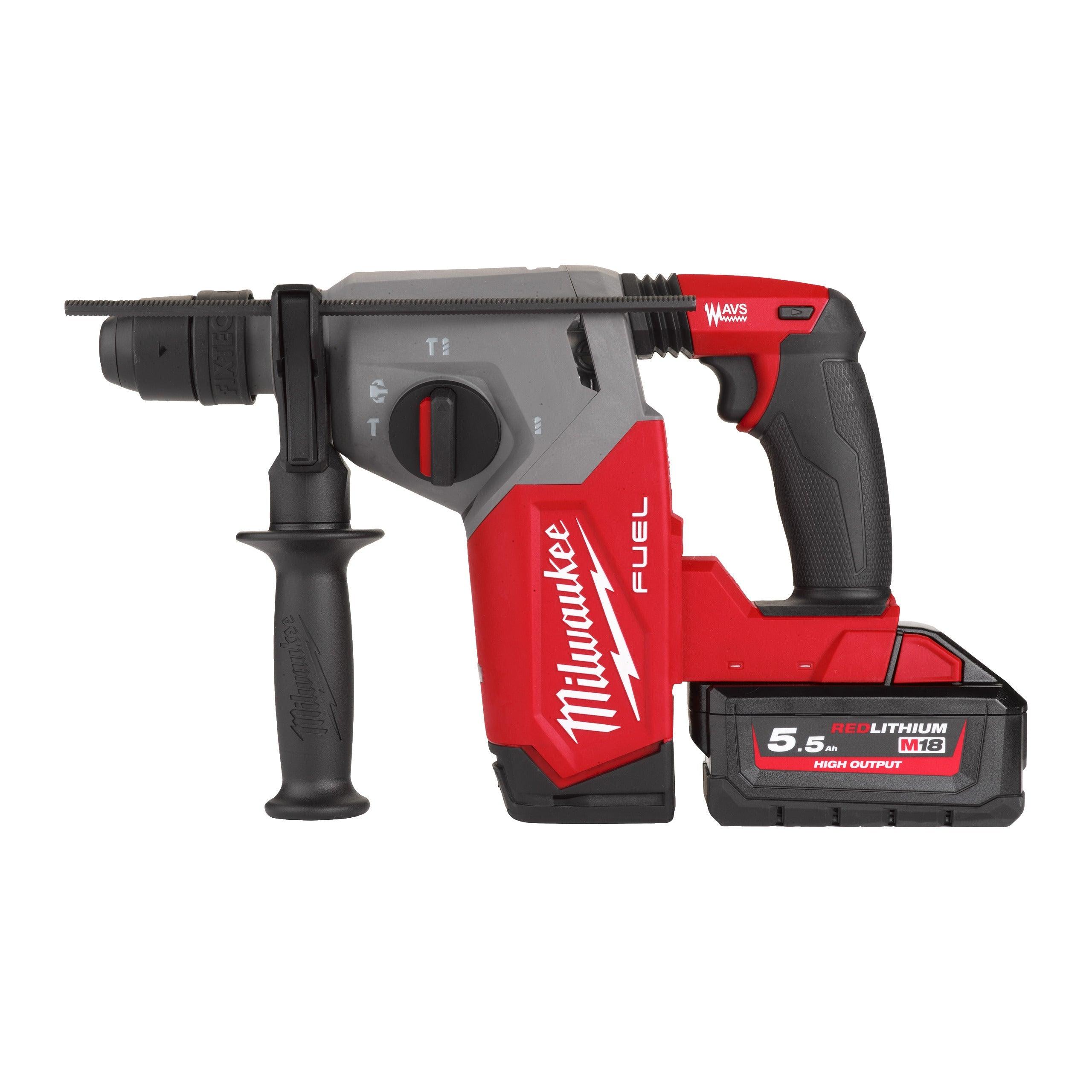 Ciocan rotopercutor SDS-Plus 26 mm cu 4 funcții și mandrină FIXTEC™ M18 FUEL™ Milwaukee M18FHX-552X, cod 4933478889, 2 x M18 HB5,5 acumulator, M12-18 FC încărcător, cutie HD - BIG STORE (Dynamic Tools SRL)