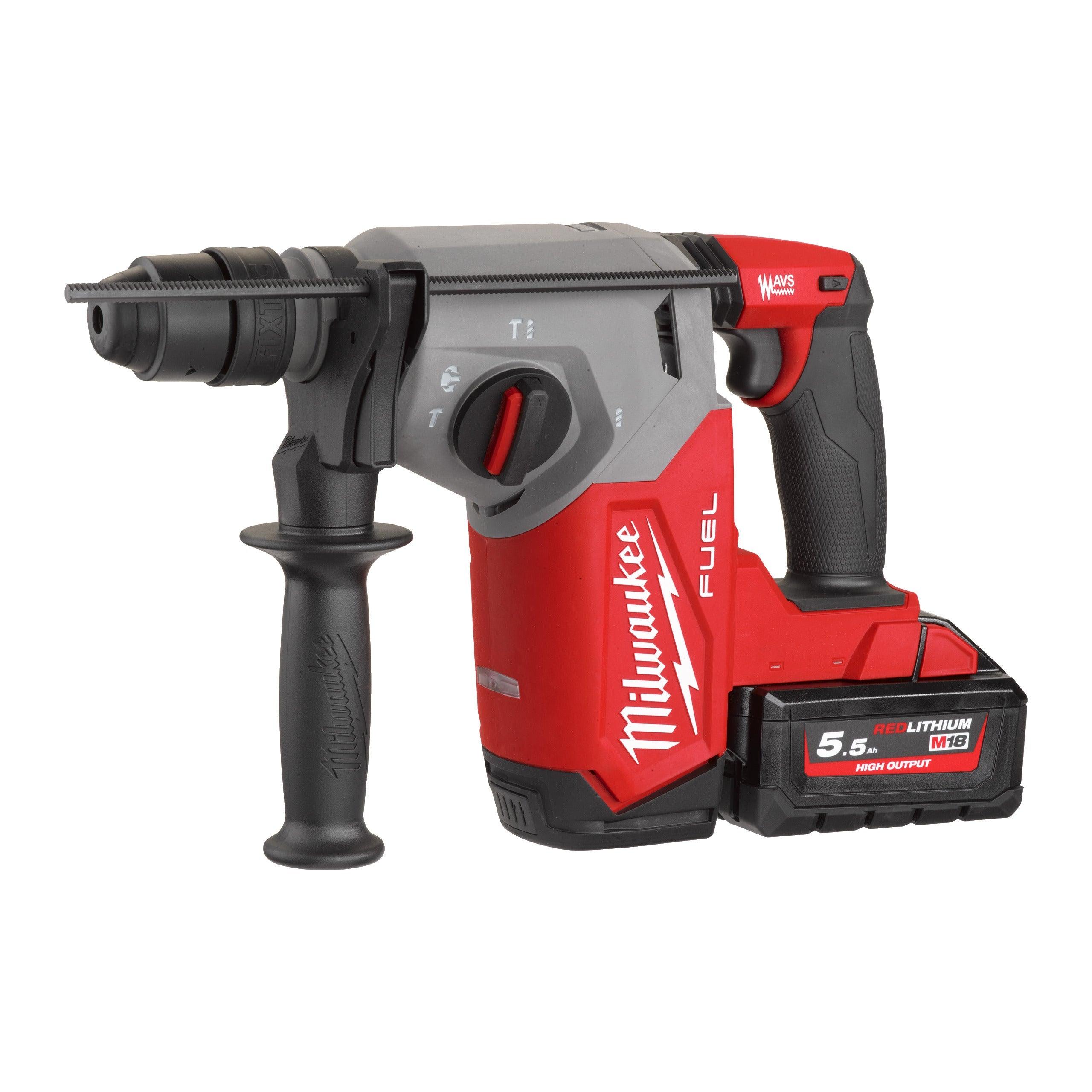 Ciocan rotopercutor SDS-Plus 26 mm cu 4 funcții și mandrină FIXTEC™ M18 FUEL™ Milwaukee M18FHX-552X, cod 4933478889, 2 x M18 HB5,5 acumulator, M12-18 FC încărcător, cutie HD - BIG STORE (Dynamic Tools SRL)