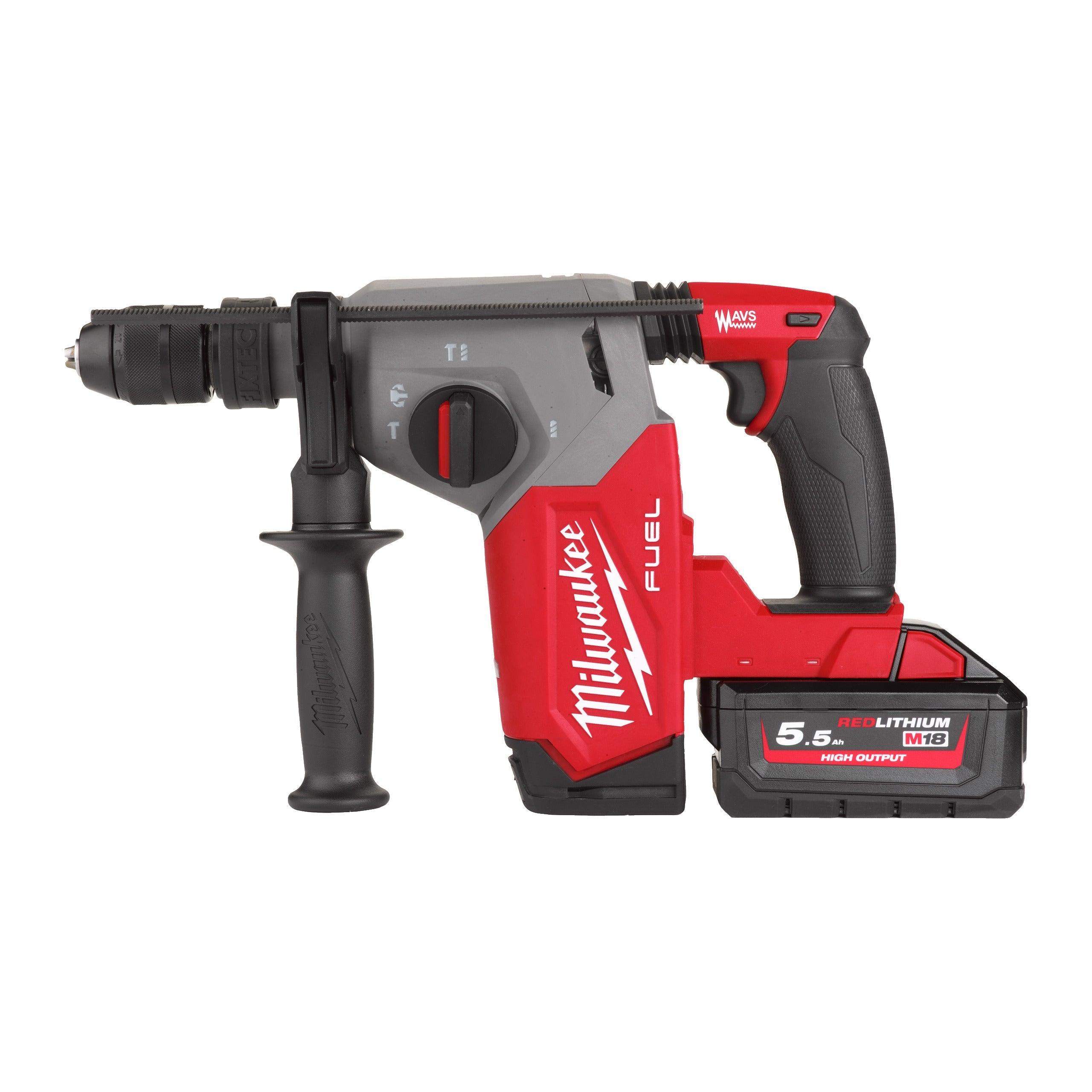 Ciocan rotopercutor SDS-Plus 26 mm cu 4 funcții și mandrină FIXTEC™ M18 FUEL™ Milwaukee M18FHX-552X, cod 4933478889, 2 x M18 HB5,5 acumulator, M12-18 FC încărcător, cutie HD - BIG STORE (Dynamic Tools SRL)