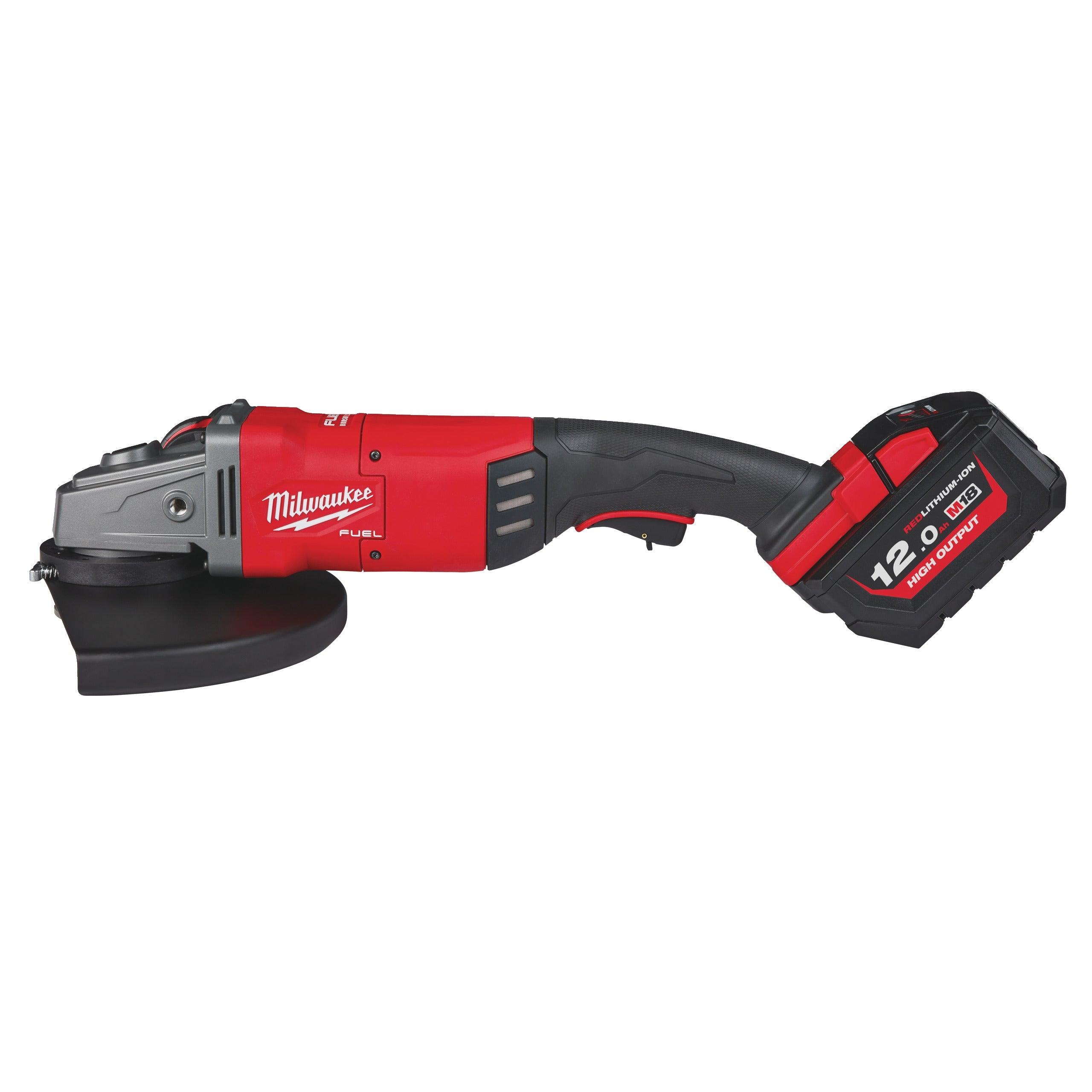 Polizor unghiular 230 mm cu comutator tip clapetă M18 FUEL™ Milwaukee M18FLAG230XPDB-121C, cod 4933464115, 1 x M18 HB12 acumulator, M12-18 FC încărcător, cutie plastic - BIG STORE (Dynamic Tools SRL)