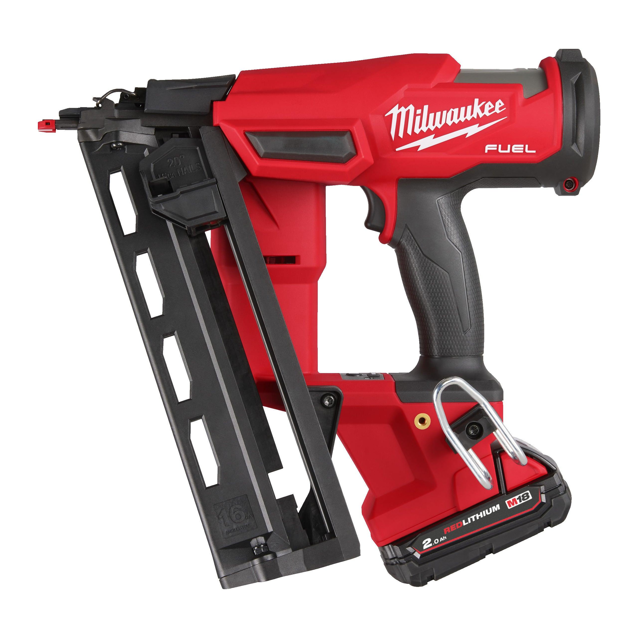 Pistol înclinat pentru cuie 16 GA M18 FUEL™ Milwaukee M18FN16GA-202X, cod 4933478092, 2 x M18 B2 acumulator, M12-18 FC încărcător, cutie HD - BIG STORE (Dynamic Tools SRL)