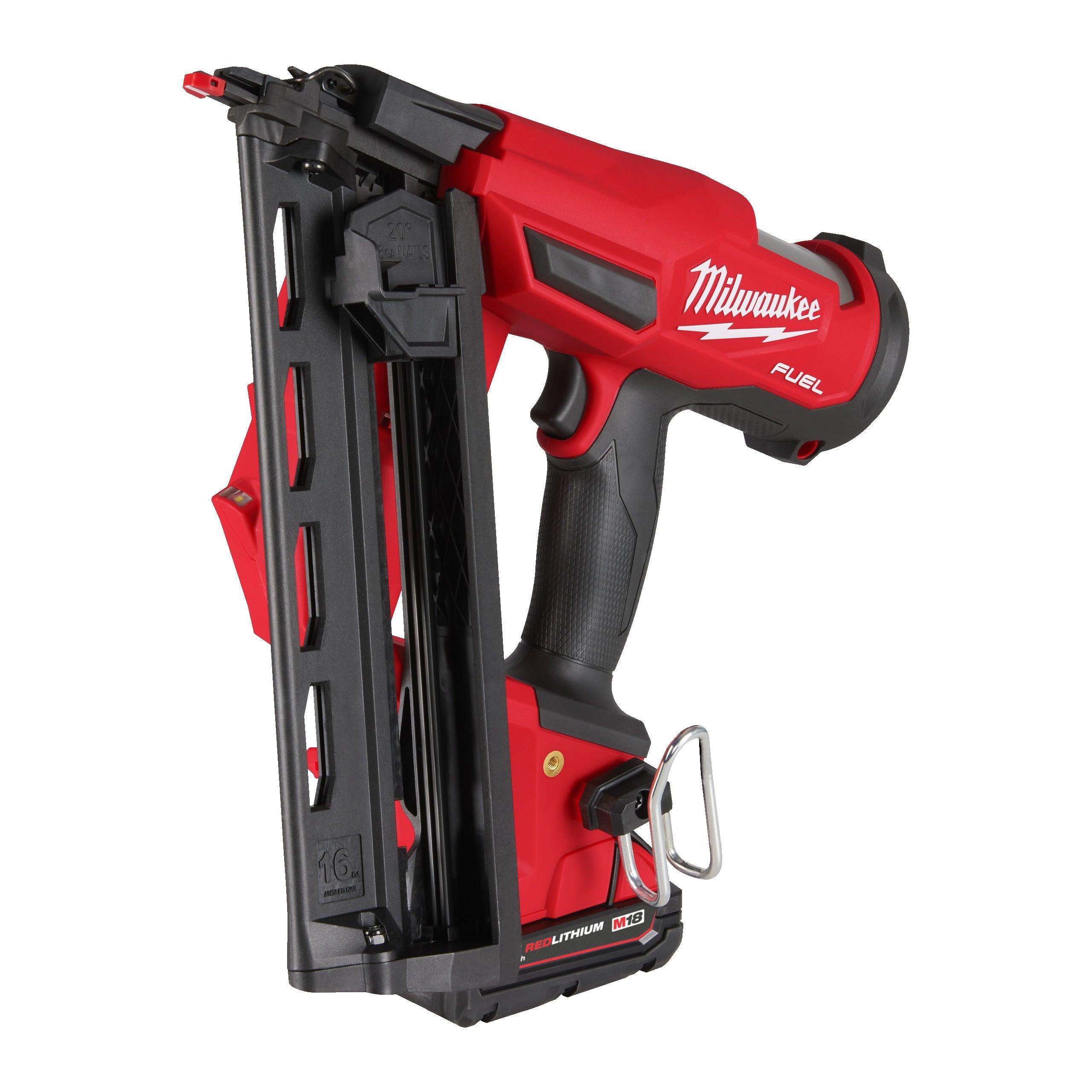 Pistol înclinat pentru cuie 16 GA M18 FUEL™ Milwaukee M18FN16GA-202X, cod 4933478092, 2 x M18 B2 acumulator, M12-18 FC încărcător, cutie HD - BIG STORE (Dynamic Tools SRL)