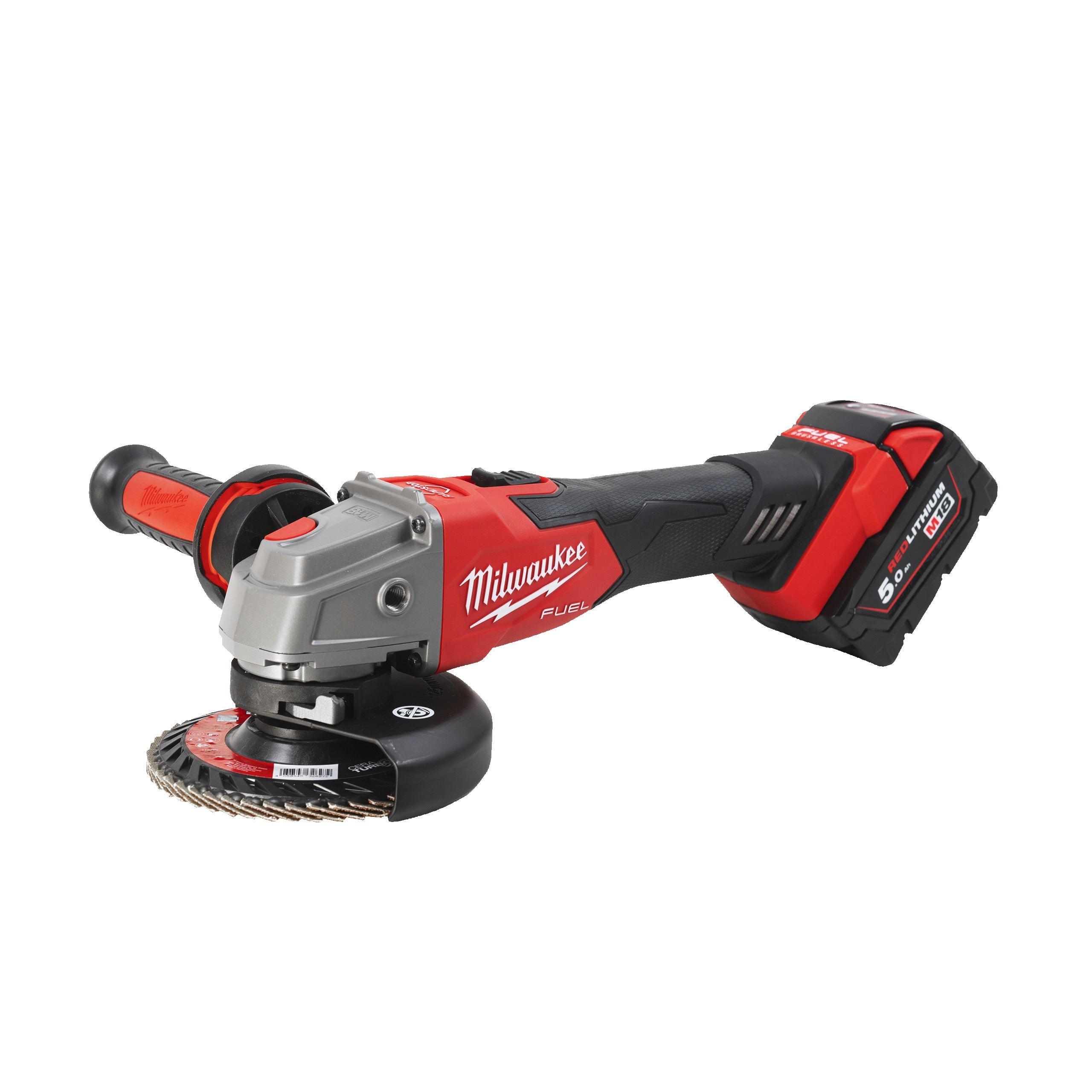 Polizor unghiular 125 mm cu frânare și comutator culisant M18 FUEL™ Milwaukee M18FSAG125XB-502X, 2 x M18 B5 acumulator, M12-18 FC încărcător, cutie HD, cod 4933478430 - BIG STORE (Dynamic Tools SRL)