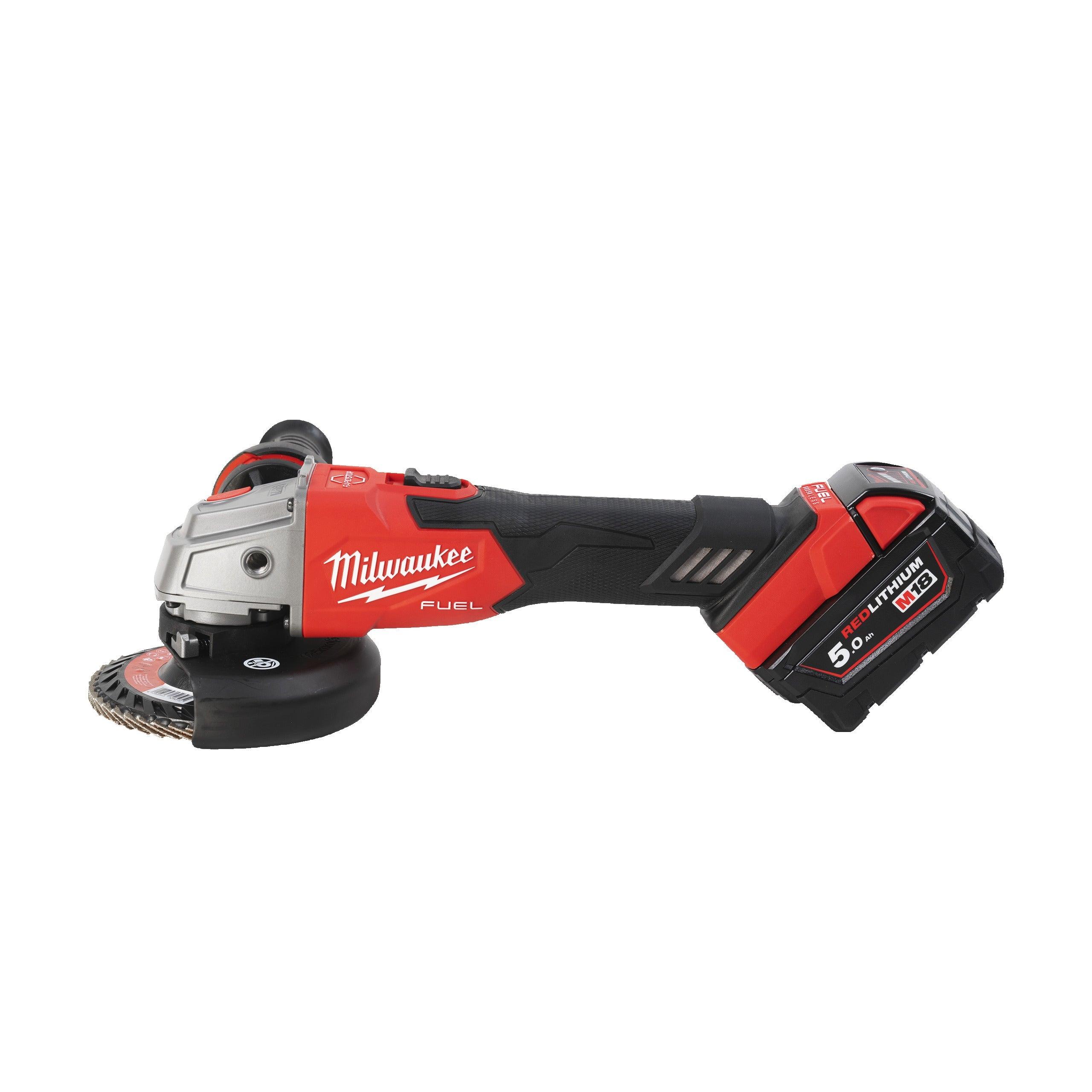 Polizor unghiular 125 mm cu frânare și comutator culisant M18 FUEL™ Milwaukee M18FSAG125XB-502X, 2 x M18 B5 acumulator, M12-18 FC încărcător, cutie HD, cod 4933478430 - BIG STORE (Dynamic Tools SRL)