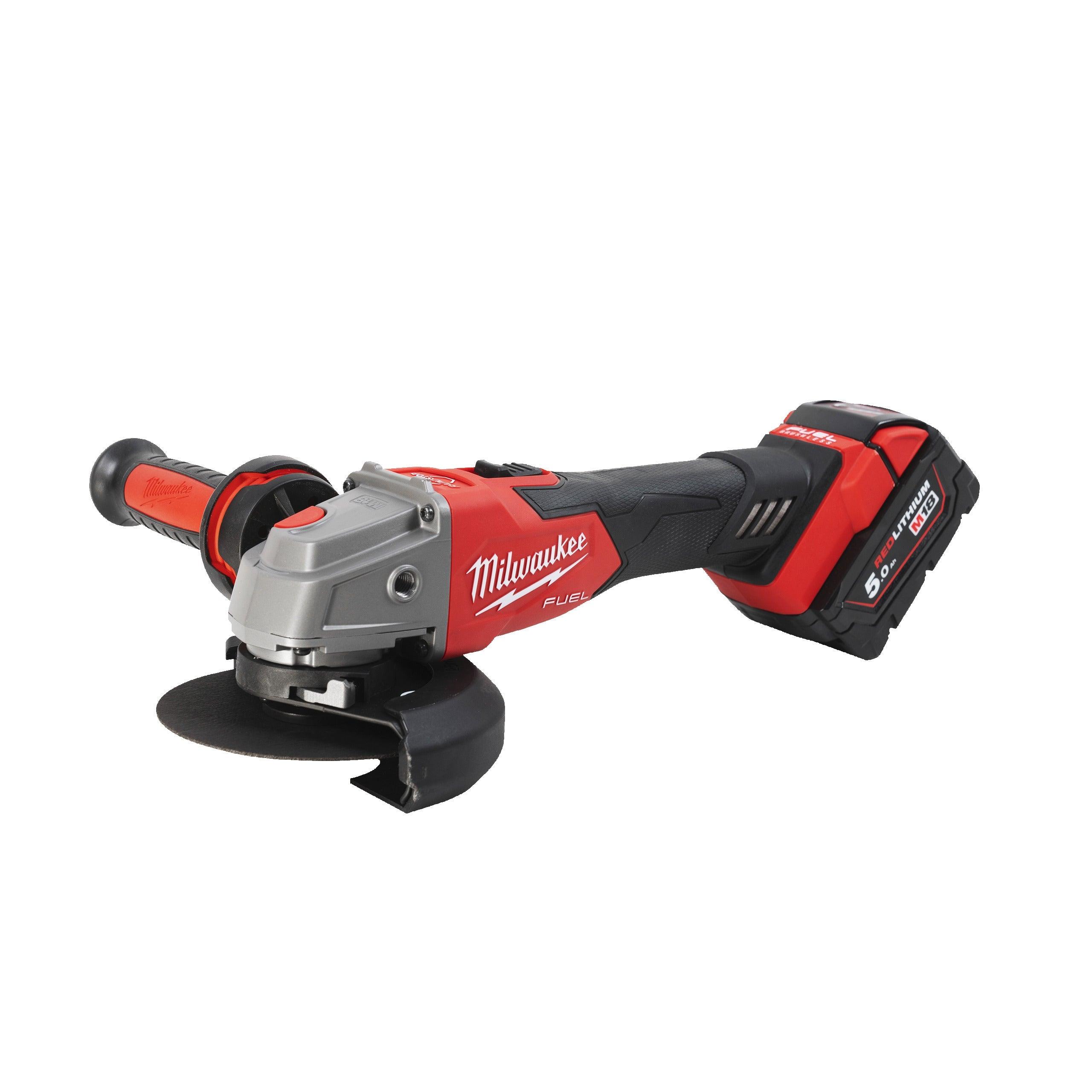 Polizor unghiular 125 mm cu frânare și comutator culisant M18 FUEL™ Milwaukee M18FSAG125XB-502X, 2 x M18 B5 acumulator, M12-18 FC încărcător, cutie HD, cod 4933478430 - BIG STORE (Dynamic Tools SRL)