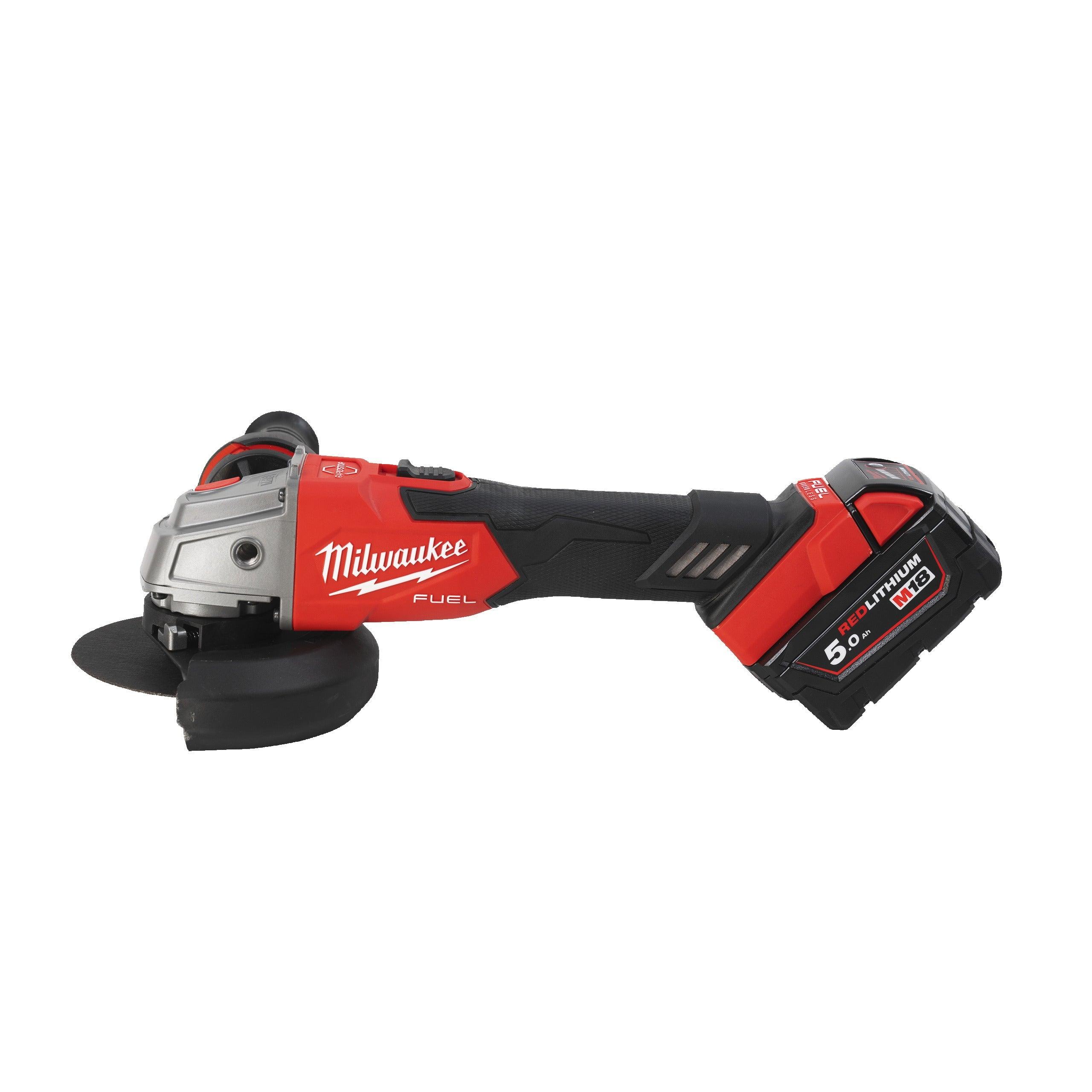Polizor unghiular 125 mm cu frânare și comutator culisant M18 FUEL™ Milwaukee M18FSAG125XB-502X, 2 x M18 B5 acumulator, M12-18 FC încărcător, cutie HD, cod 4933478430 - BIG STORE (Dynamic Tools SRL)