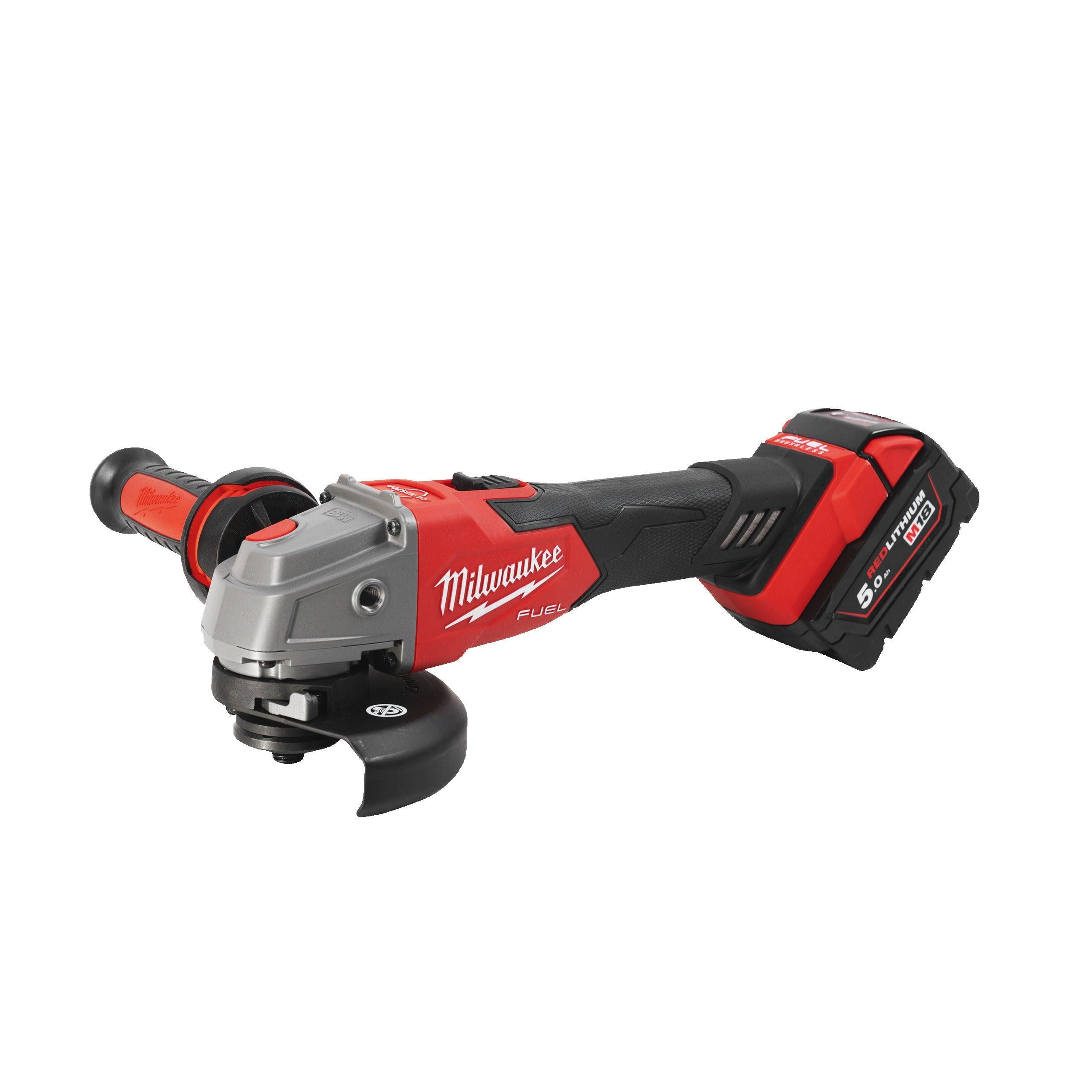 Polizor unghiular 125 mm cu frânare și comutator culisant M18 FUEL™ Milwaukee M18FSAG125XB-502X, 2 x M18 B5 acumulator, M12-18 FC încărcător, cutie HD, cod 4933478430 - BIG STORE (Dynamic Tools SRL)