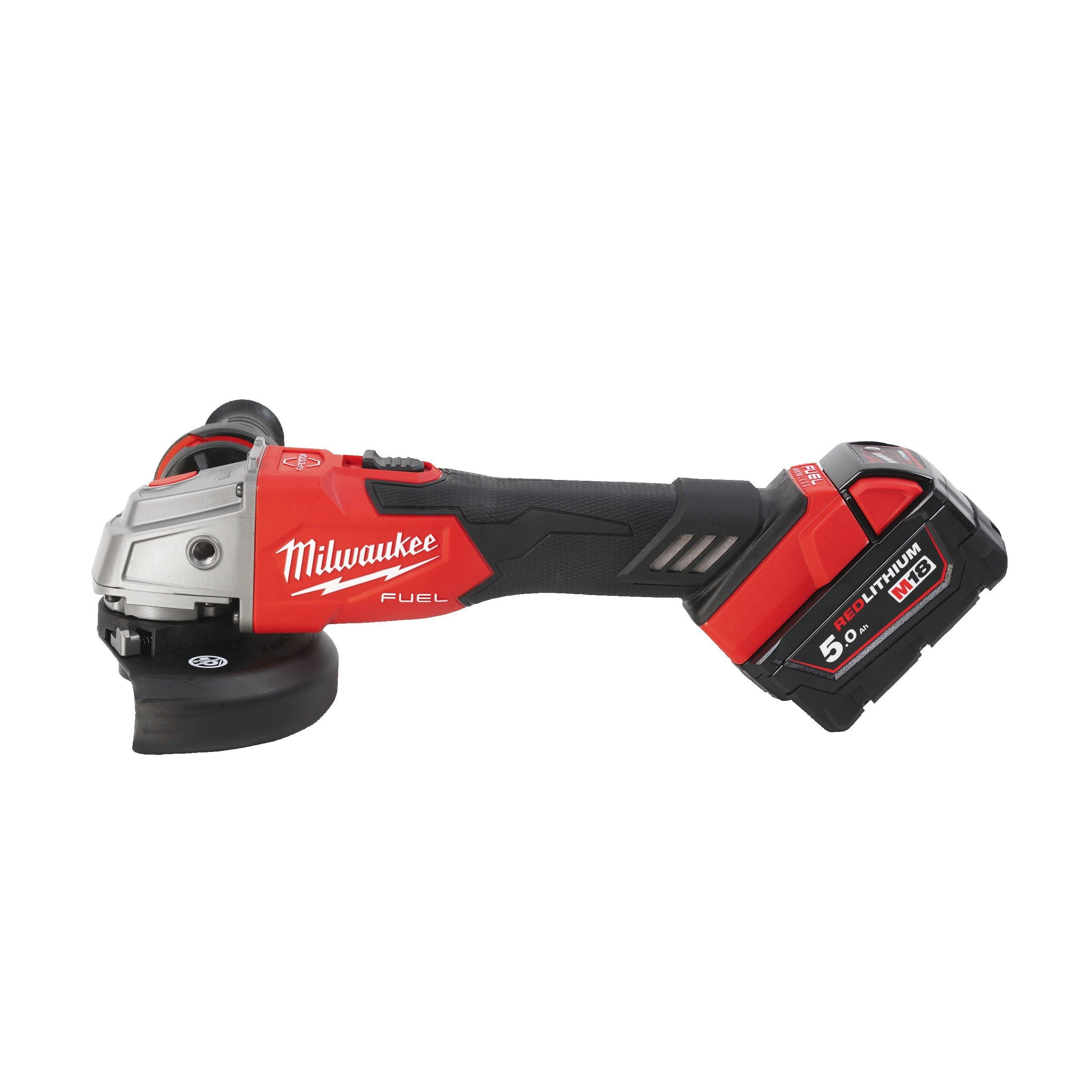 Polizor unghiular 125 mm cu frânare și comutator culisant M18 FUEL™ Milwaukee M18FSAG125XB-502X, 2 x M18 B5 acumulator, M12-18 FC încărcător, cutie HD, cod 4933478430 - BIG STORE (Dynamic Tools SRL)