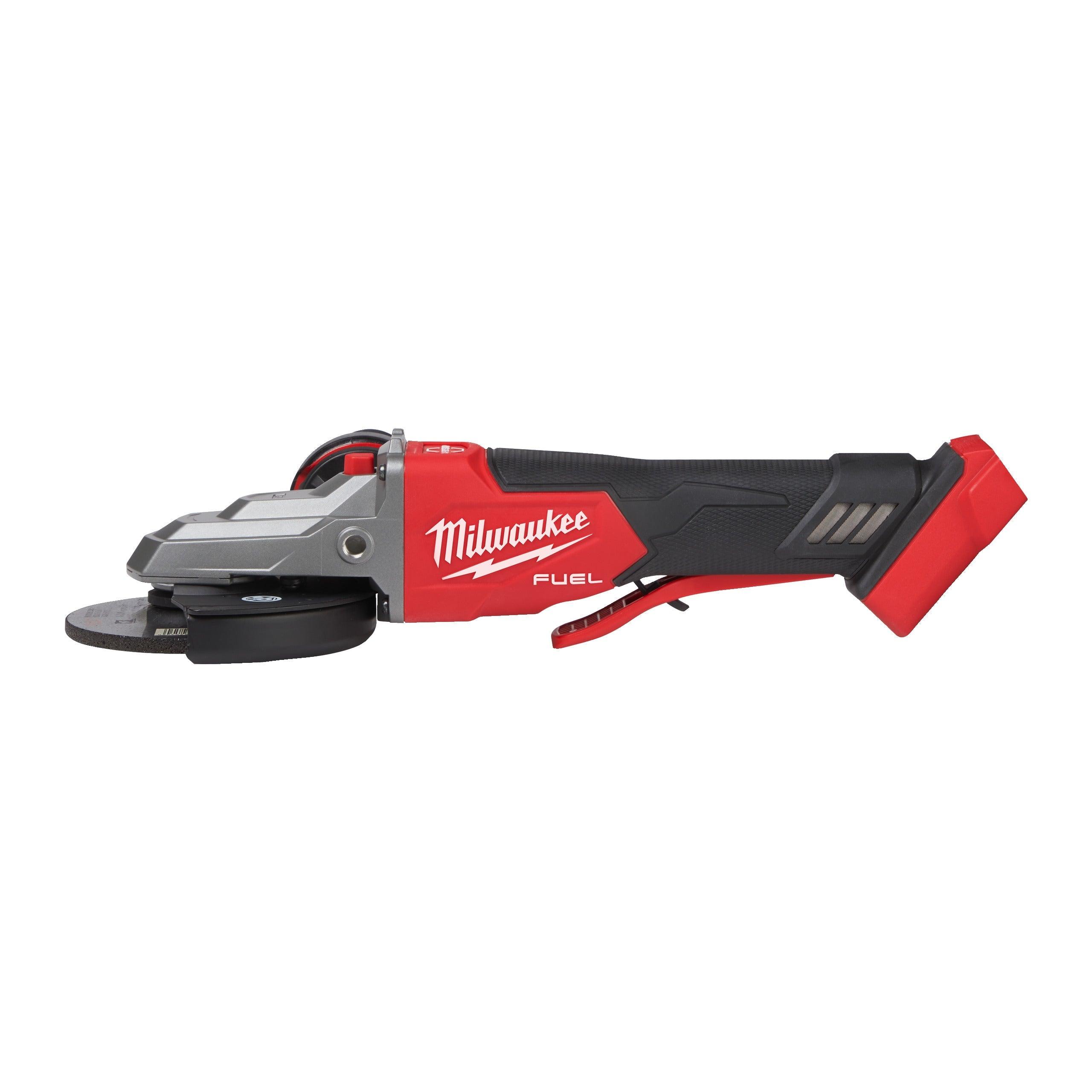 Polizor unghiular 125 mm cu cap plat, frânare și comutator tip clapetă M18 FUEL™ Milwaukee M18FSAGF125XPDB-0X, cod 4933478439, fără acumulator, fără încărcător, cutie HD - BIG STORE (Dynamic Tools SRL)
