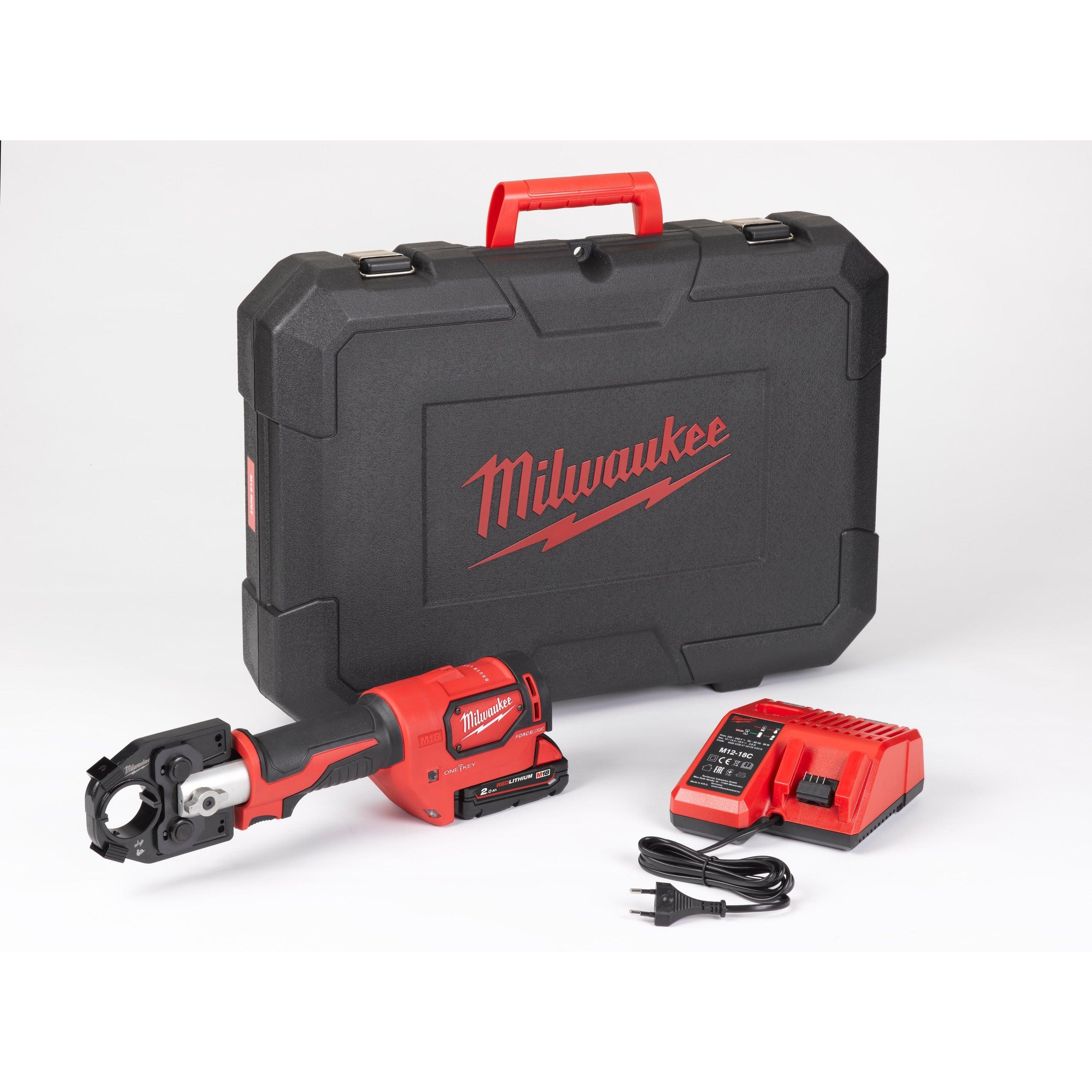Presă hidraulică pentru cabluri M18HCCT-201C, 53kN M18™ FORCE LOGIC™ Milwaukee, 1 x M18 B2 acumulator, M12-18 C încărcător, cutie plastic, cod 4933451194 - BIG STORE (Dynamic Tools SRL)