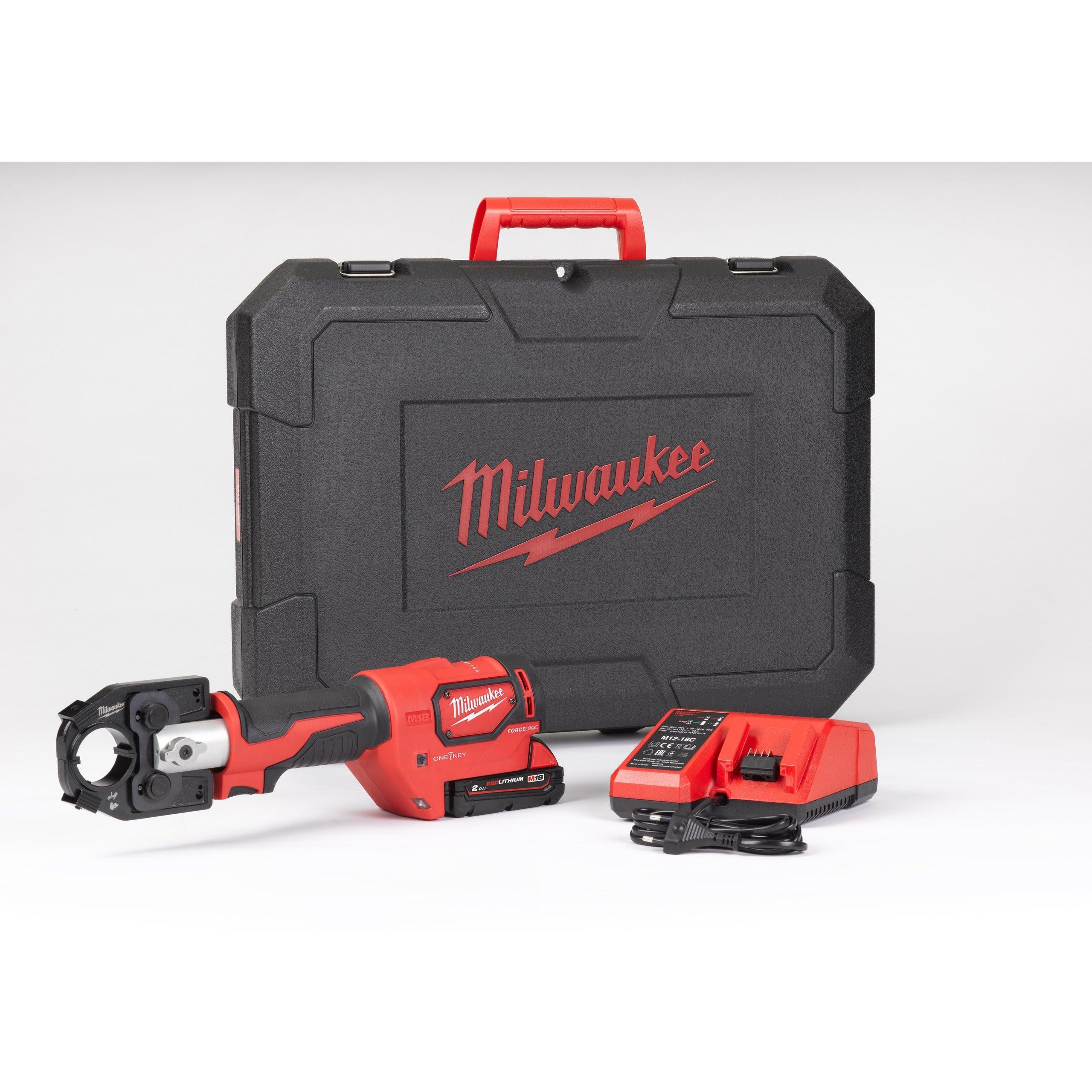 Presă hidraulică pentru cabluri M18HCCT-201C, 53kN M18™ FORCE LOGIC™ Milwaukee, 1 x M18 B2 acumulator, M12-18 C încărcător, cutie plastic, cod 4933451194 - BIG STORE (Dynamic Tools SRL)