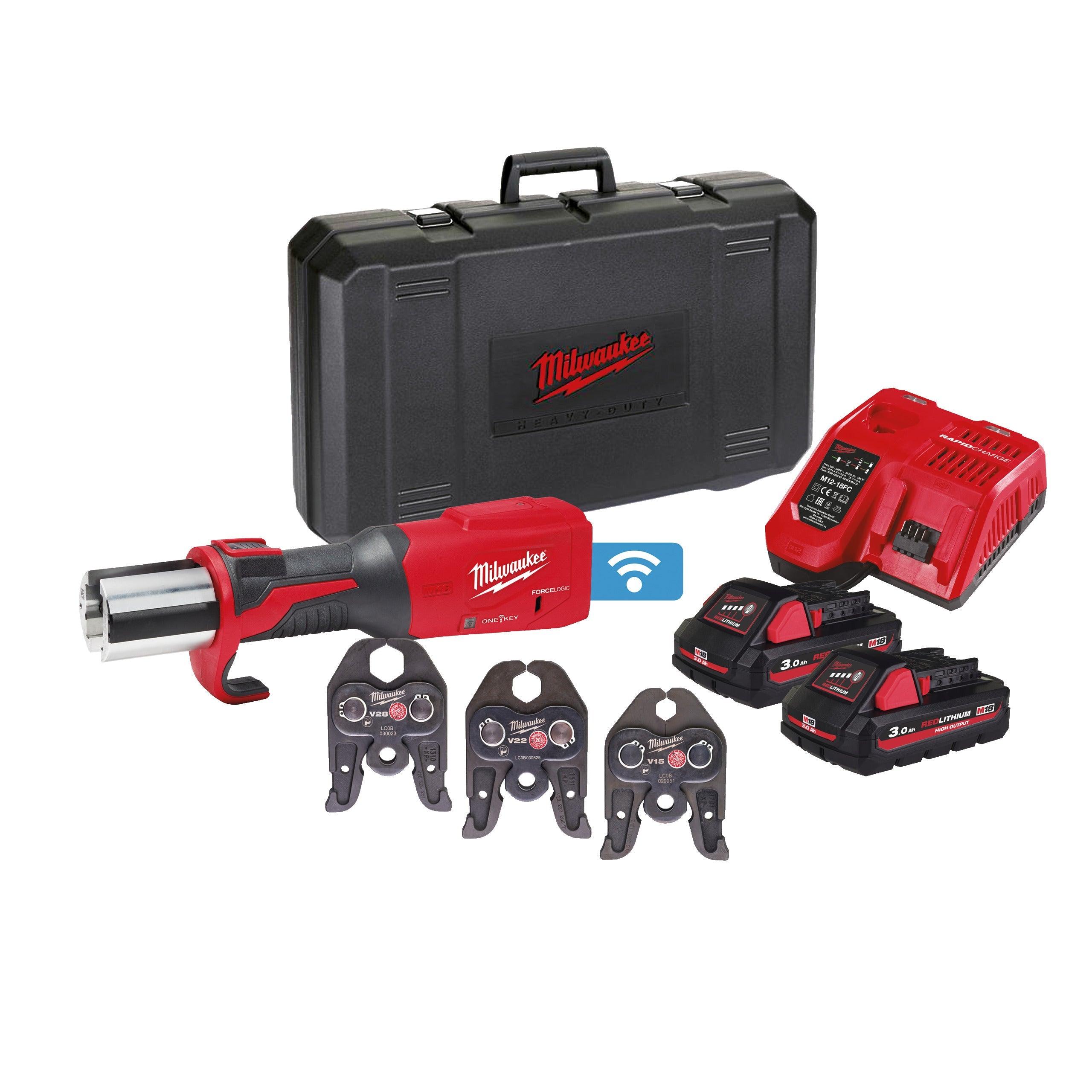Presă M18™ FORCE LOGIC™ ONE-KEY™ compactă cu motor fără perii Milwaukee M18, cod 4933478308, 2 x M18 HB3 acumulator, M12-18 FC încărcător, cutie plastic - BIG STORE (Dynamic Tools SRL)