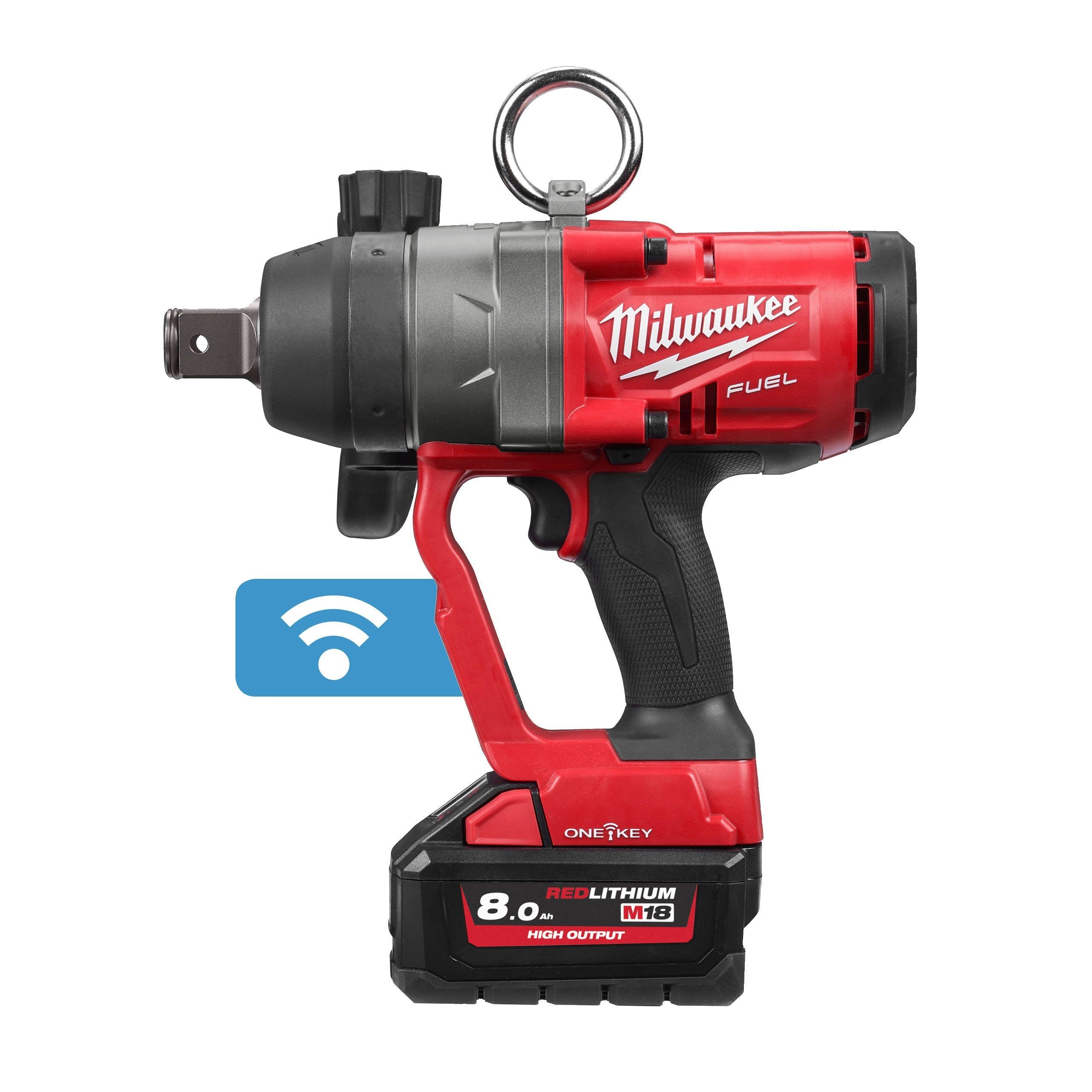 Cheie de impact Milwaukee 1″ 2033Nm 18V M18ONEFHIWF1-802X, ONE-KEY™ M18 FUEL™, cuplu ridicat și inel de fixare, 2 x M18 HB8 acumulator, M12-18 FC încărcător, cutie HD, cod 4933459733 - BIG STORE (Dynamic Tools SRL)