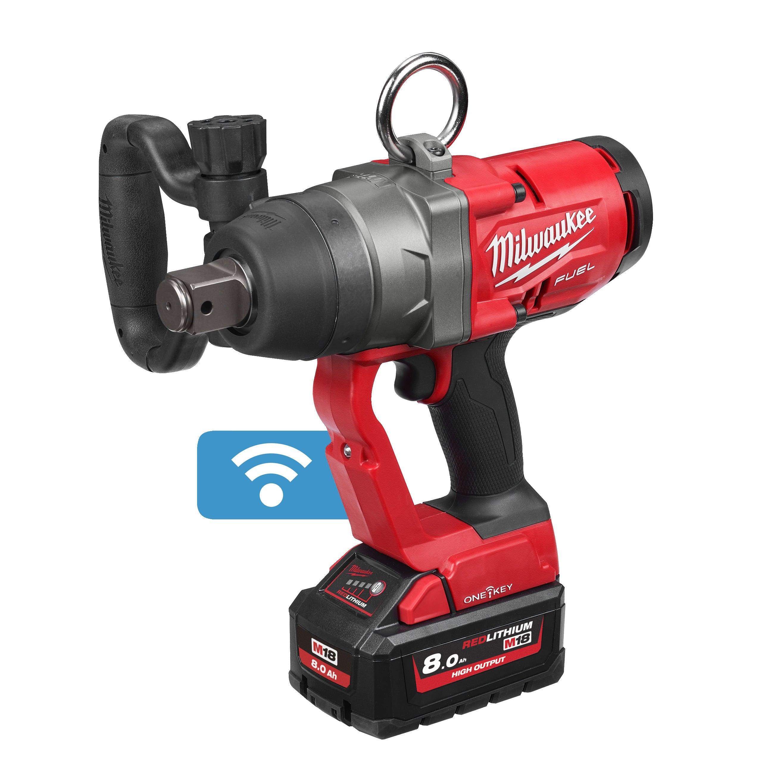 Cheie de impact Milwaukee 1″ 2033Nm 18V M18ONEFHIWF1-802X, ONE-KEY™ M18 FUEL™, cuplu ridicat și inel de fixare, 2 x M18 HB8 acumulator, M12-18 FC încărcător, cutie HD, cod 4933459733 - BIG STORE (Dynamic Tools SRL)