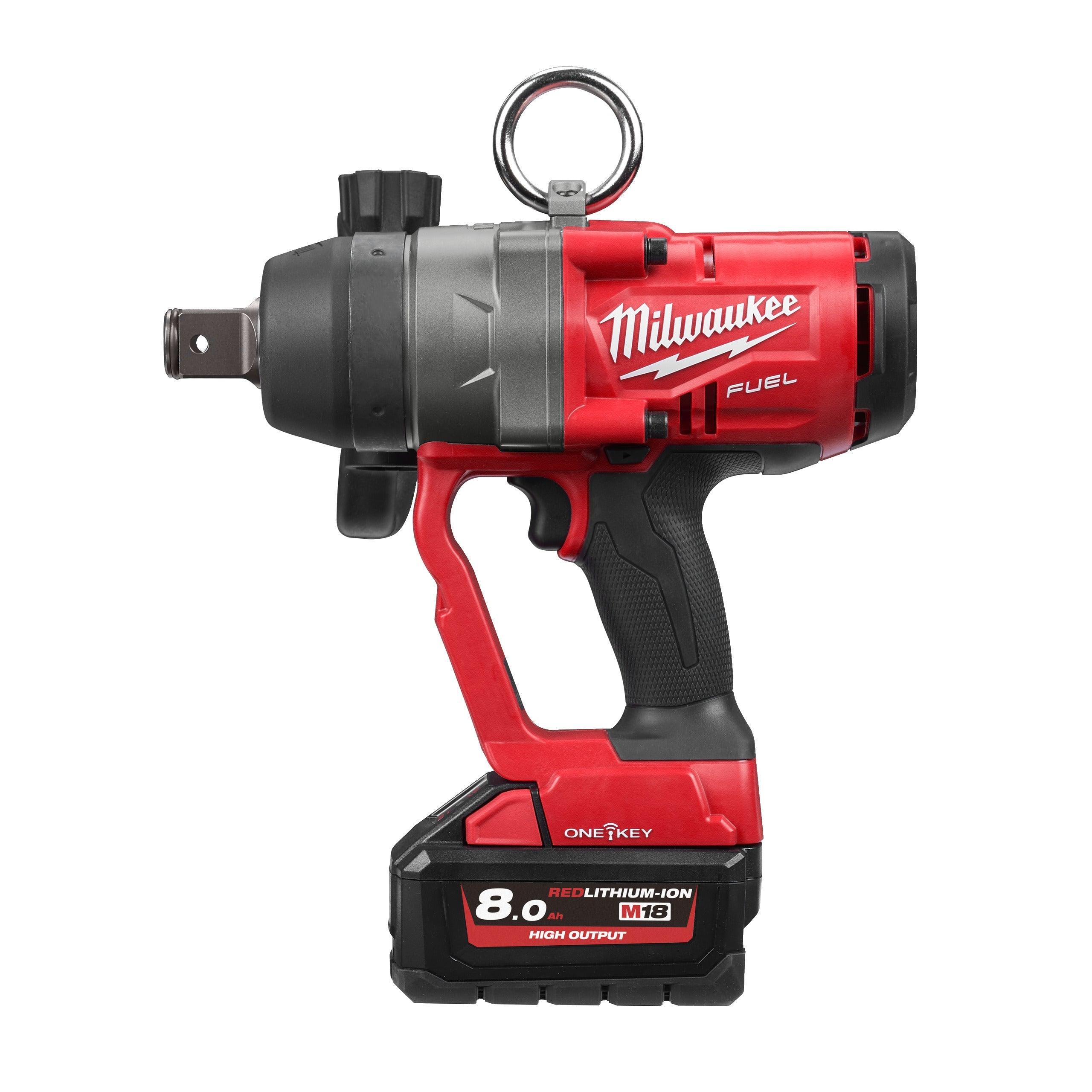 Cheie de impact Milwaukee 1″ 2033Nm 18V M18ONEFHIWF1-802X, ONE-KEY™ M18 FUEL™, cuplu ridicat și inel de fixare, 2 x M18 HB8 acumulator, M12-18 FC încărcător, cutie HD, cod 4933459733 - BIG STORE (Dynamic Tools SRL)