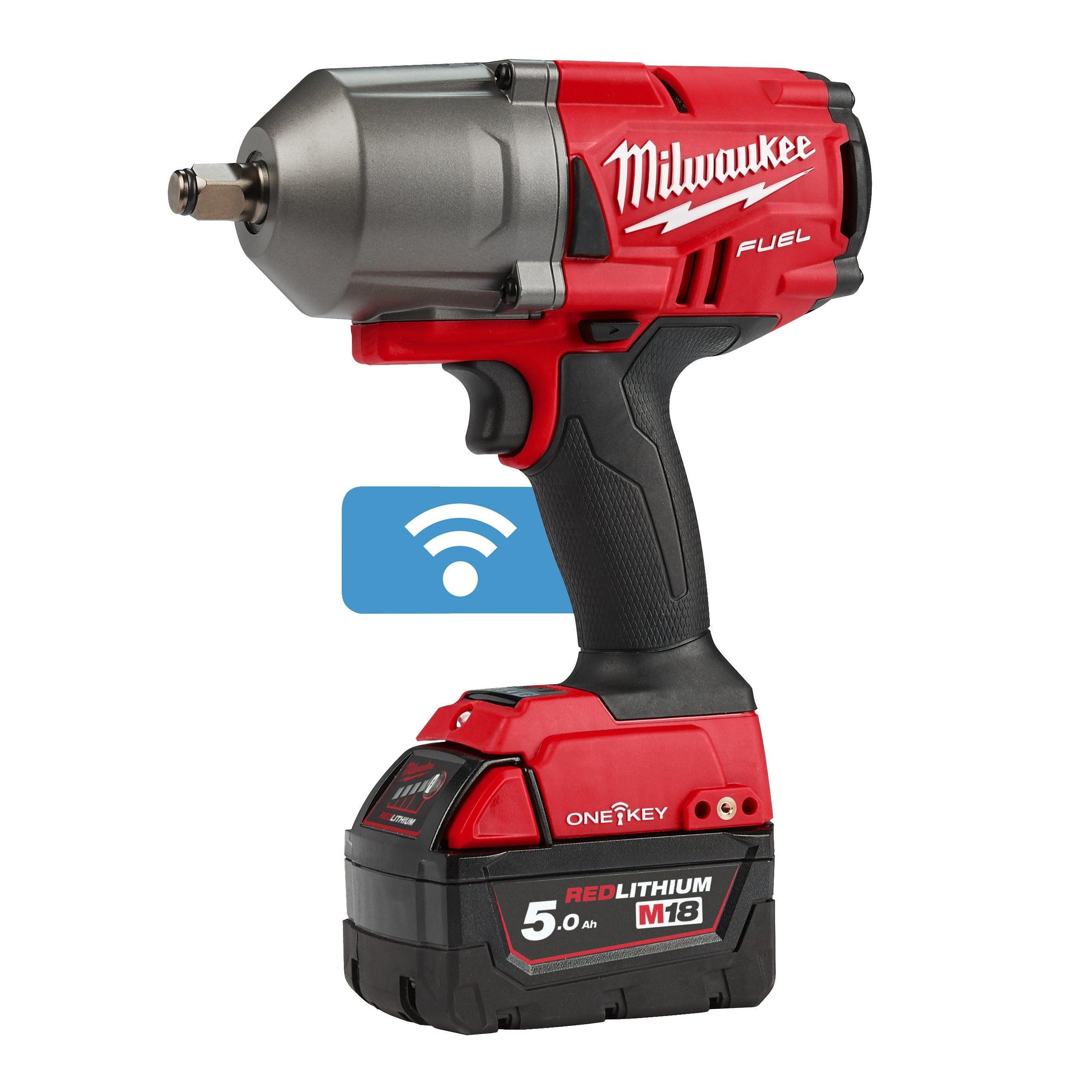 Cheie de impact Milwaukee 1/2″ 1356Nm 18V M18ONEFHIWF12-502X, ONE-KEY™ M18 FUEL™, cuplu ridicat și inel de fixare, cod 4933459727, 2 x M18 B5 acumulator, M12-18 FC încărcător, cutie HD - BIG STORE (Dynamic Tools SRL)