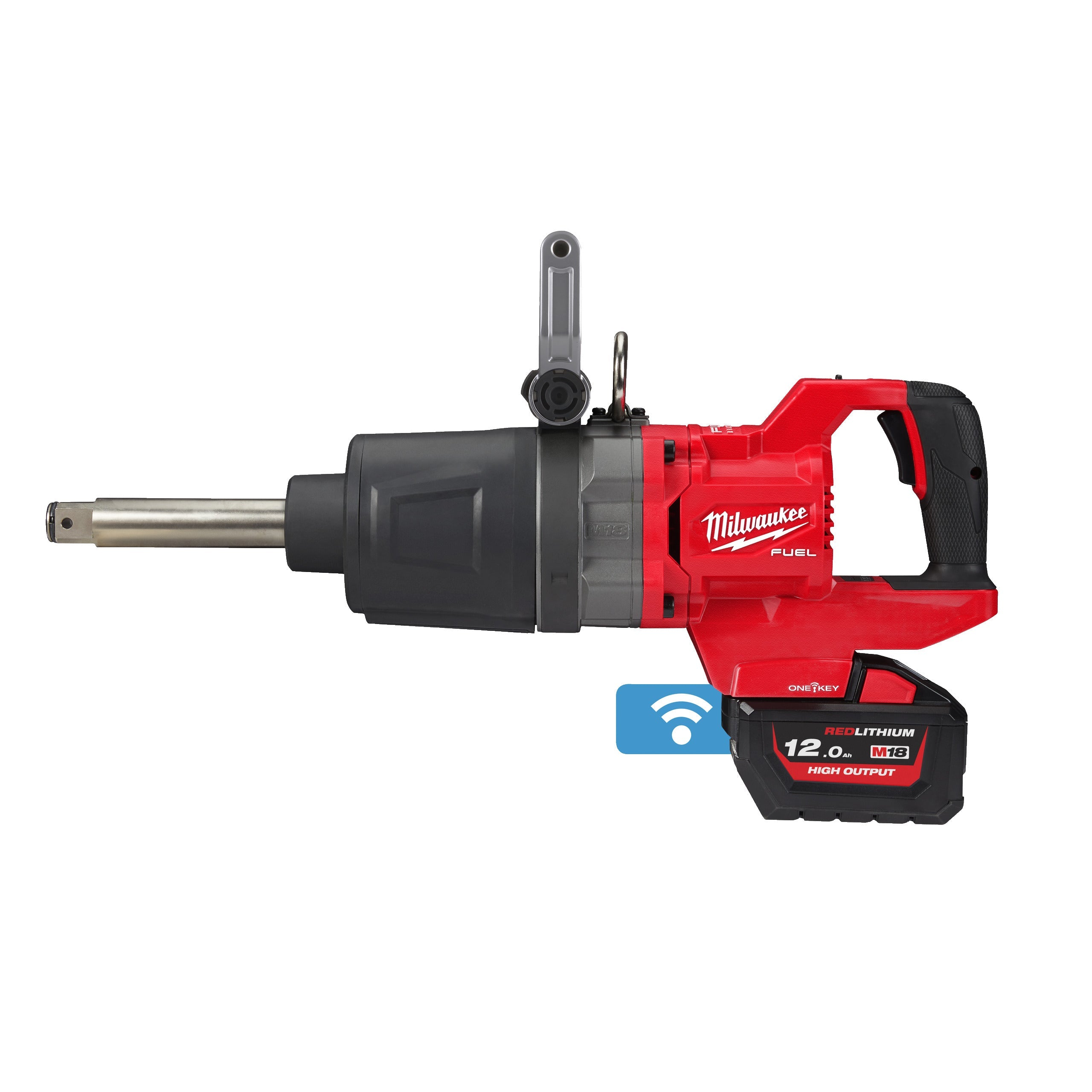 Cheie de impact Milwaukee 1″ 2576Nm 18V M18ONEFHIWF1D-121C, ONE-KEY™ M18 FUEL™ cu mâner-D, cuplu ridicat, inel de fixare și gât lung, cod 4933471756, 1 x M18 HB12 acumulator, M12-18 FC încărcător, cutie plastic - BIG STORE (Dynamic Tools SRL)